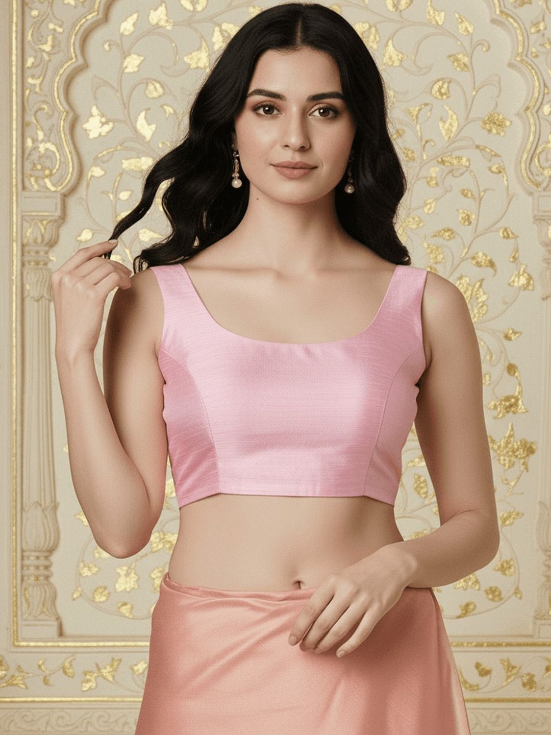 Aanyor Round Neck Sleeveless Padded Readymade Saree Blouse