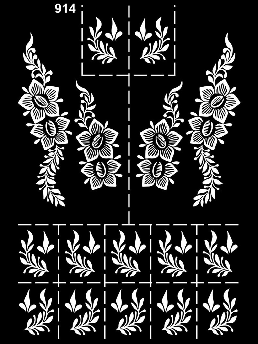 VOORKOMS Traditional Floral Mehndi Stencil With Elegant Leaf Designs