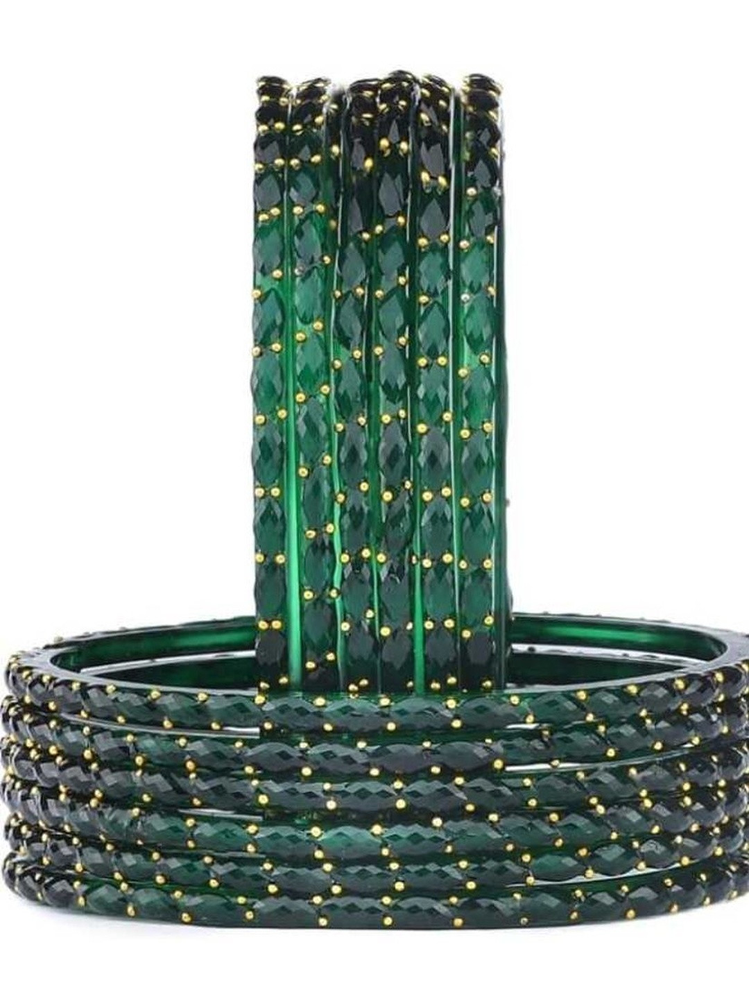 Qufrozy Set Of 12 Lime Green Glass Artificial Stones Bangle