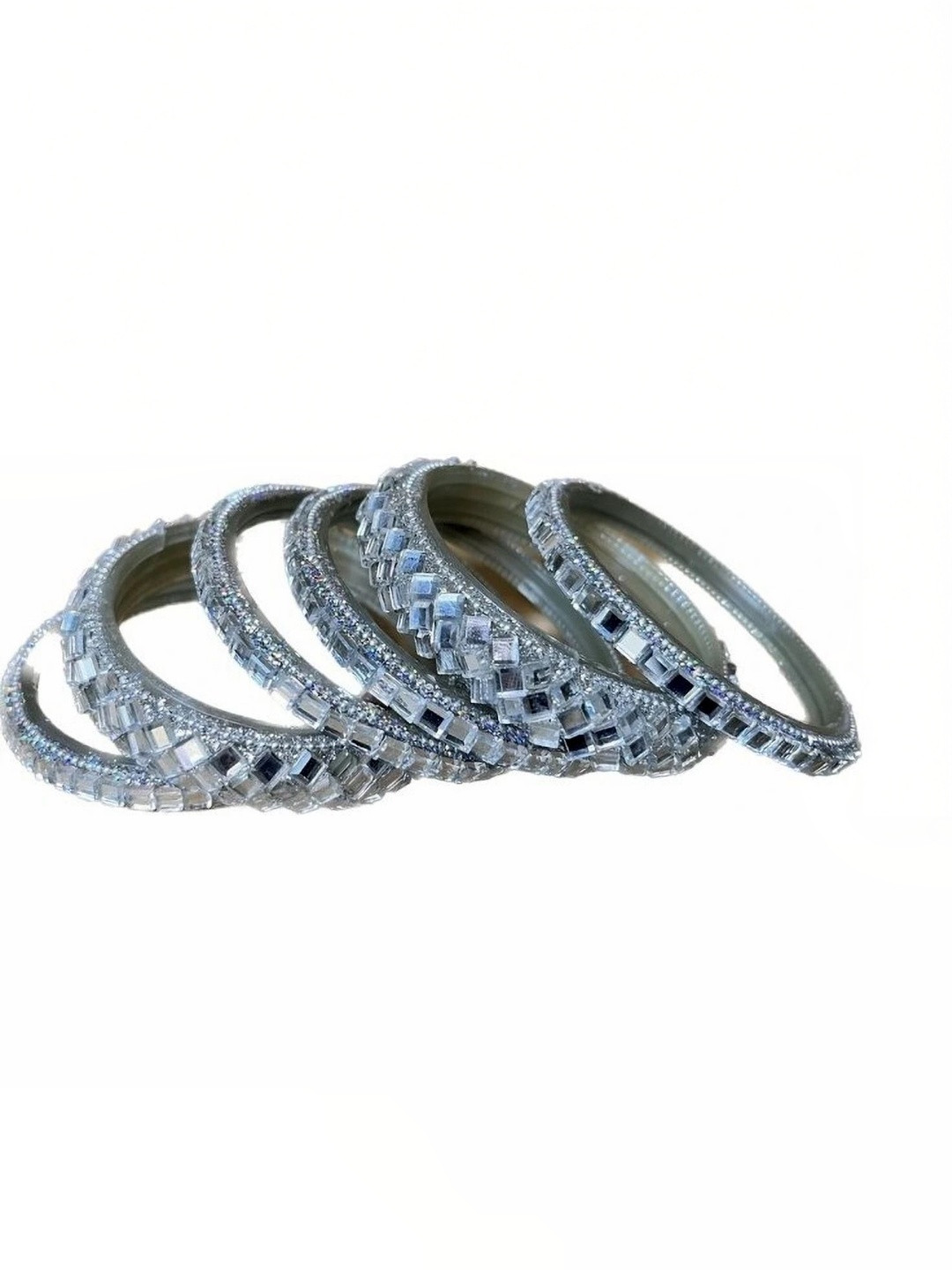 Shasmi Set Of 6 Silver Glass Mirror Bangle