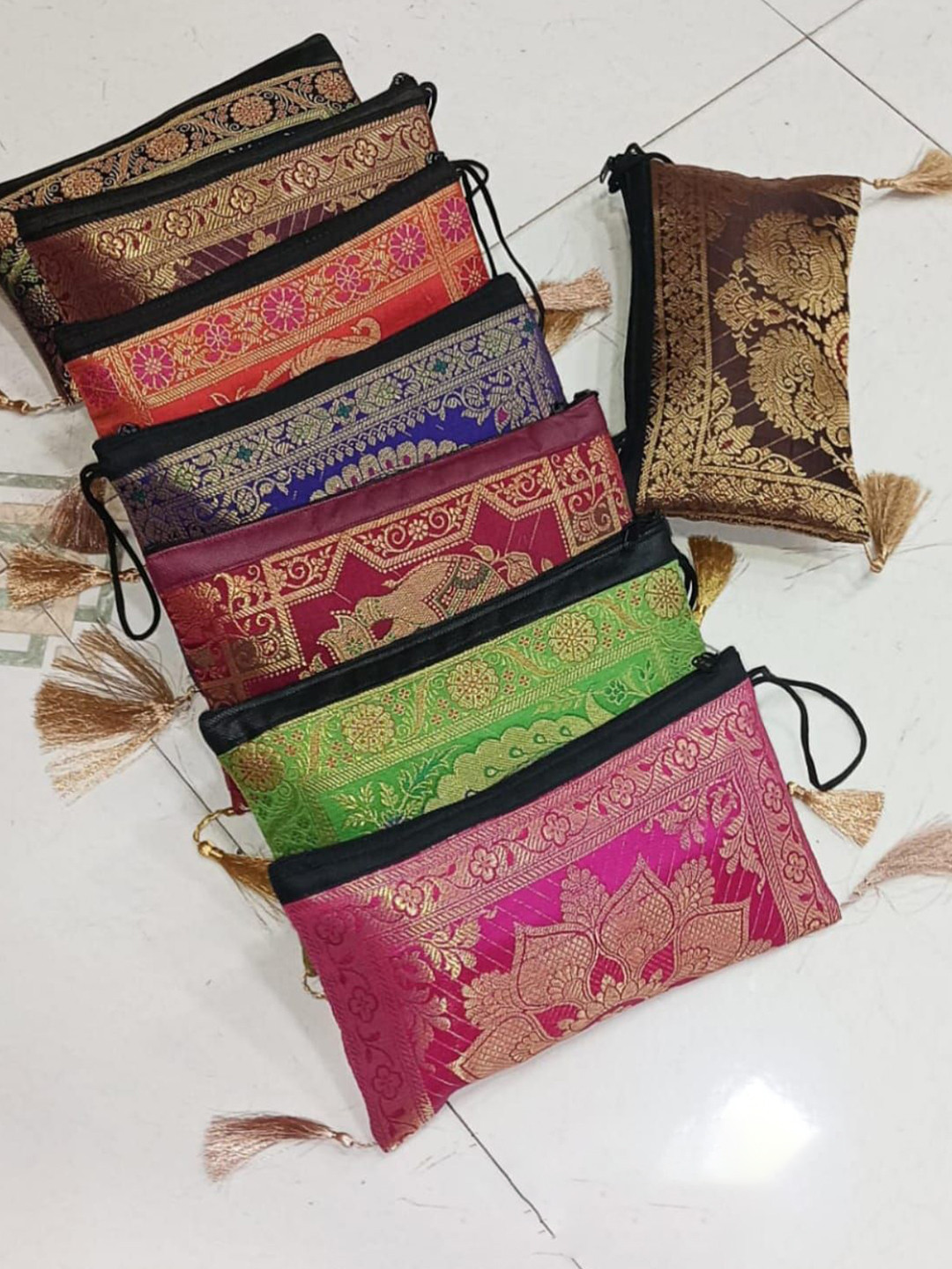KUJRA Women Set Of 10 Banarsi Woven Design Purse Clutch