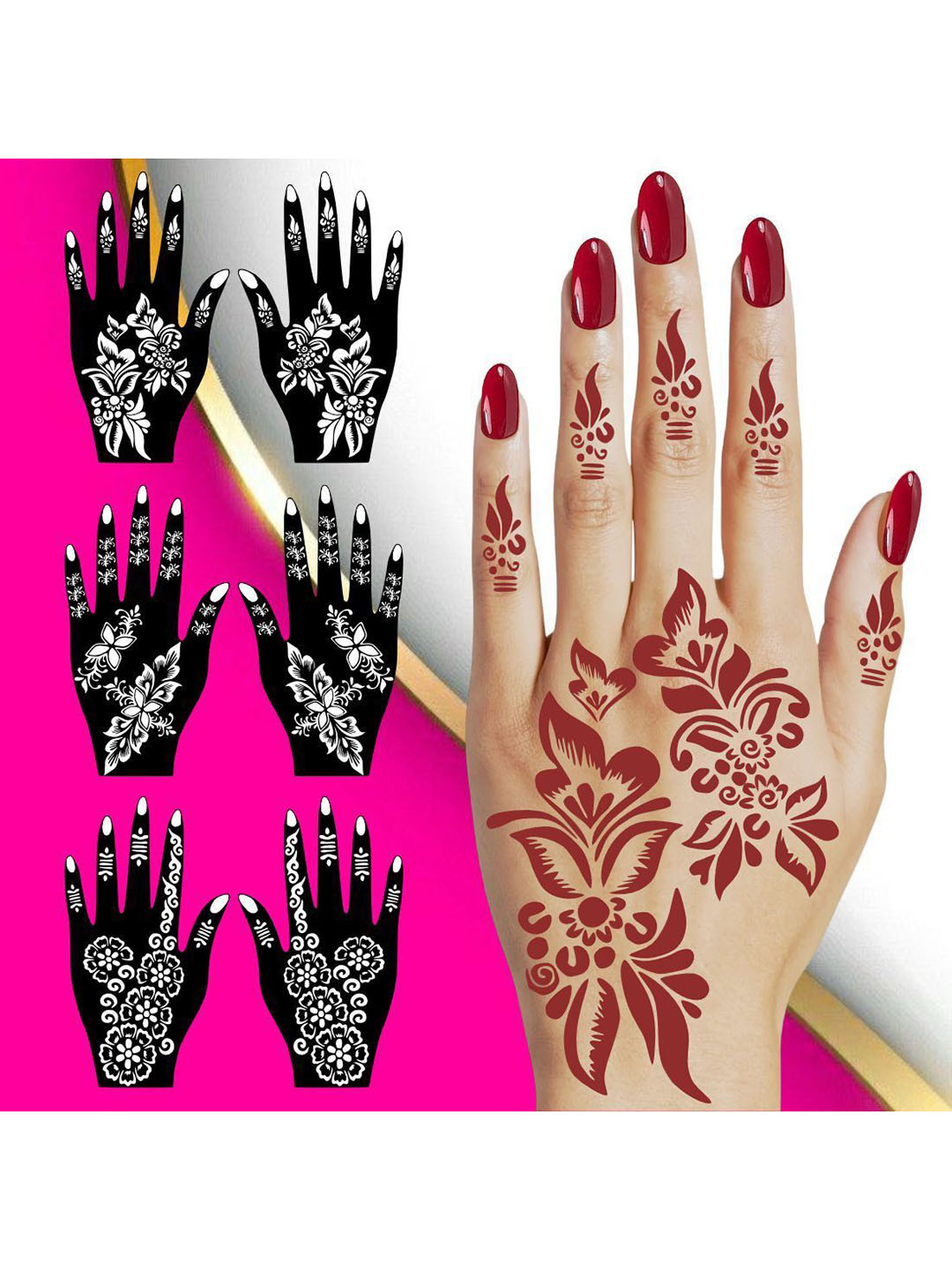 VOORKOMS Gorgeous Combo Mehndi Stencil Sticker Set For Sister Of Bride Festival Looks