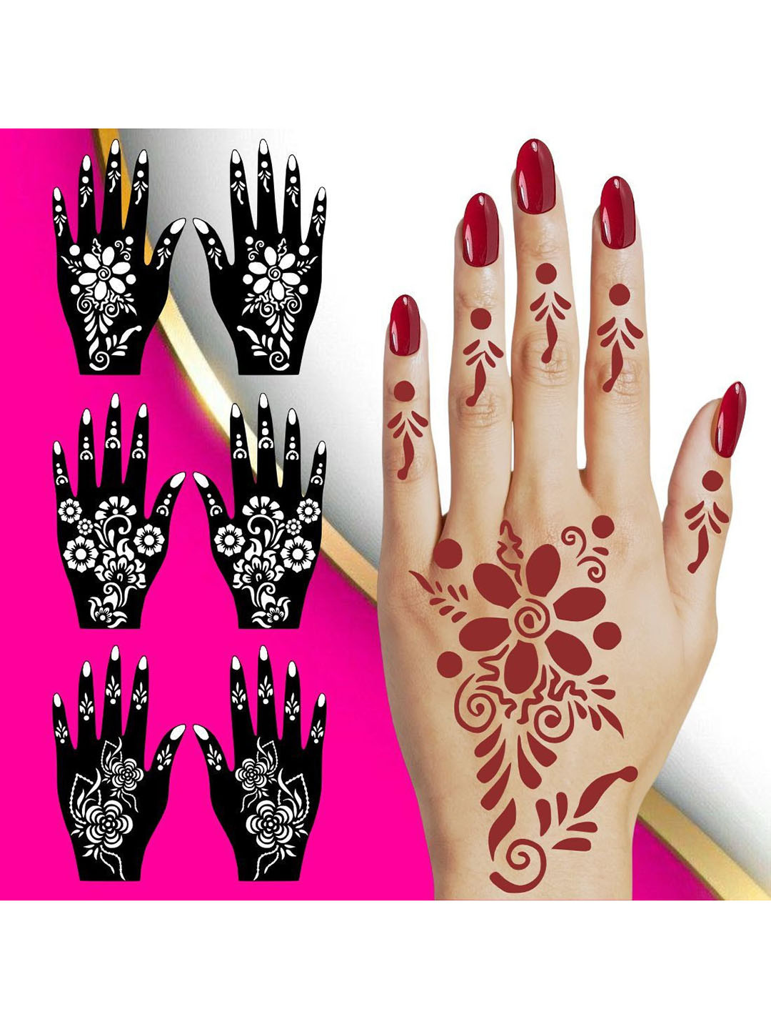 VOORKOMS Combo Mehndi Stencil Sticker Featuring Flower Trails For Celebrating Traditional