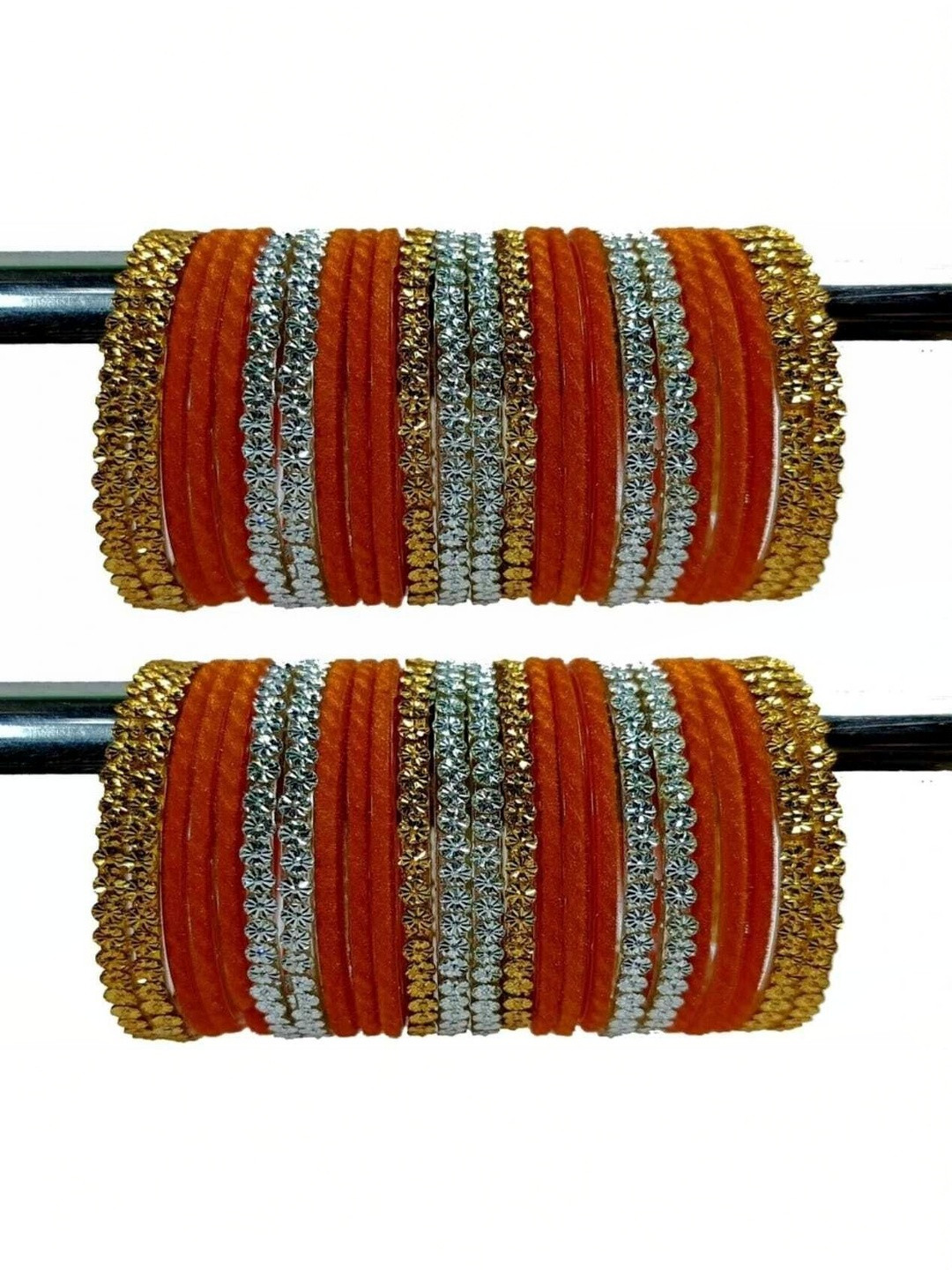 Qufrozy Set Of 60 Orange Glass Artificial Stones Bangle