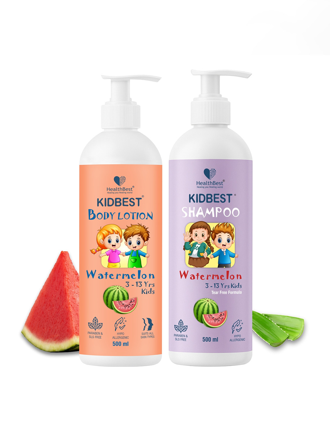 HealthBest Set Of 2 Kidbest Shampoo With Body Lotion - 500 ml Each
