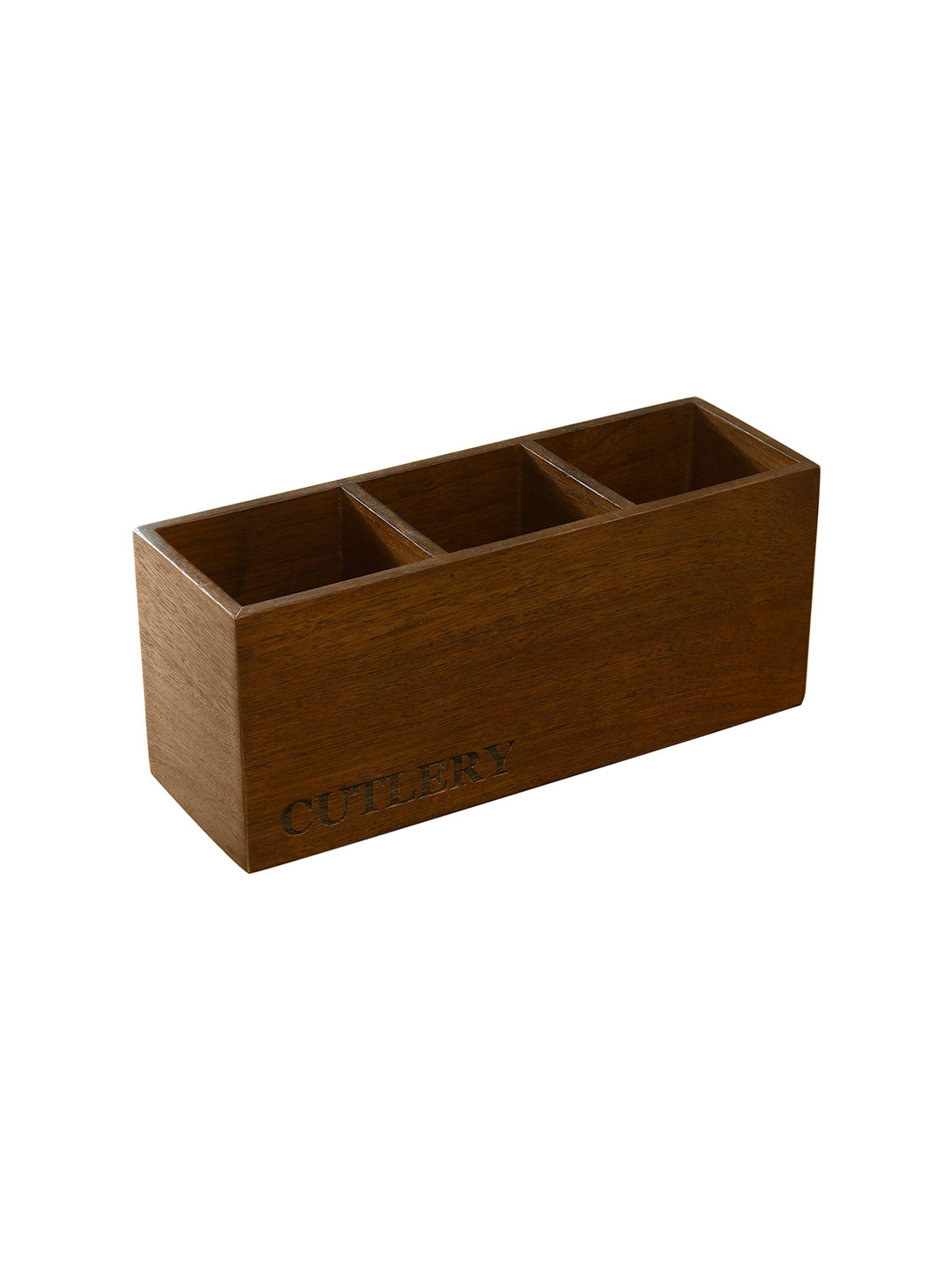 ellementry  Brown Solid Wooden 3 Partition Cutlery Holder