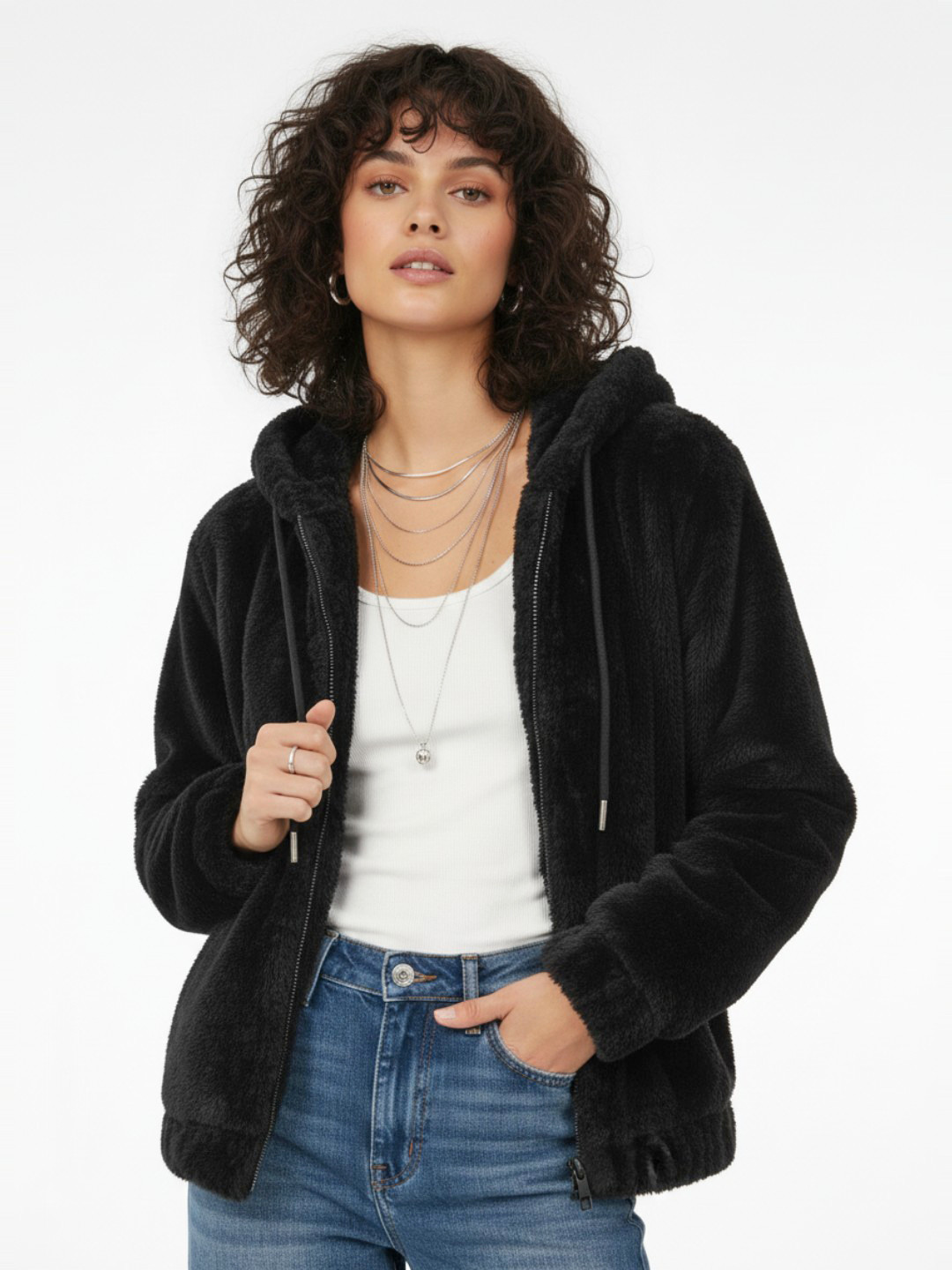 glitchez Faux Fur Hooded Tailored Jacket