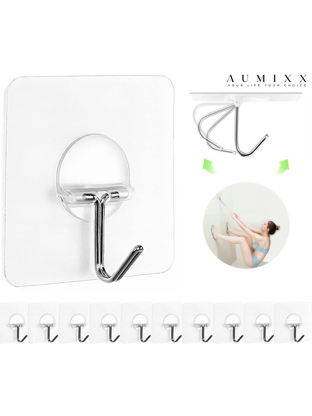 AUMIXX 10Pcs Transparent Adhesive Waterproof Wall Hooks