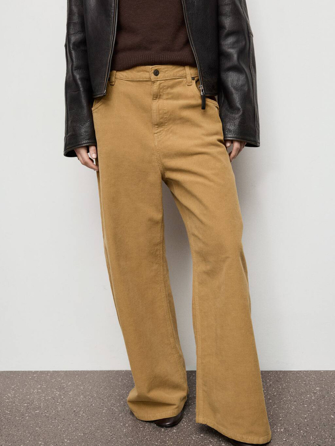 MANGO Women High Waist Loose Fit Corduroy Trousers
