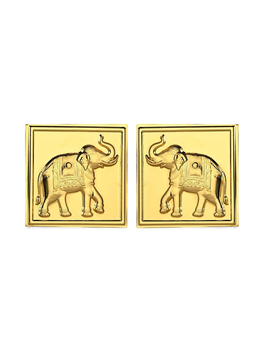 Pray Everyday Set Of 2 Yellow Textured Gold-Plated Elephant Yantras
