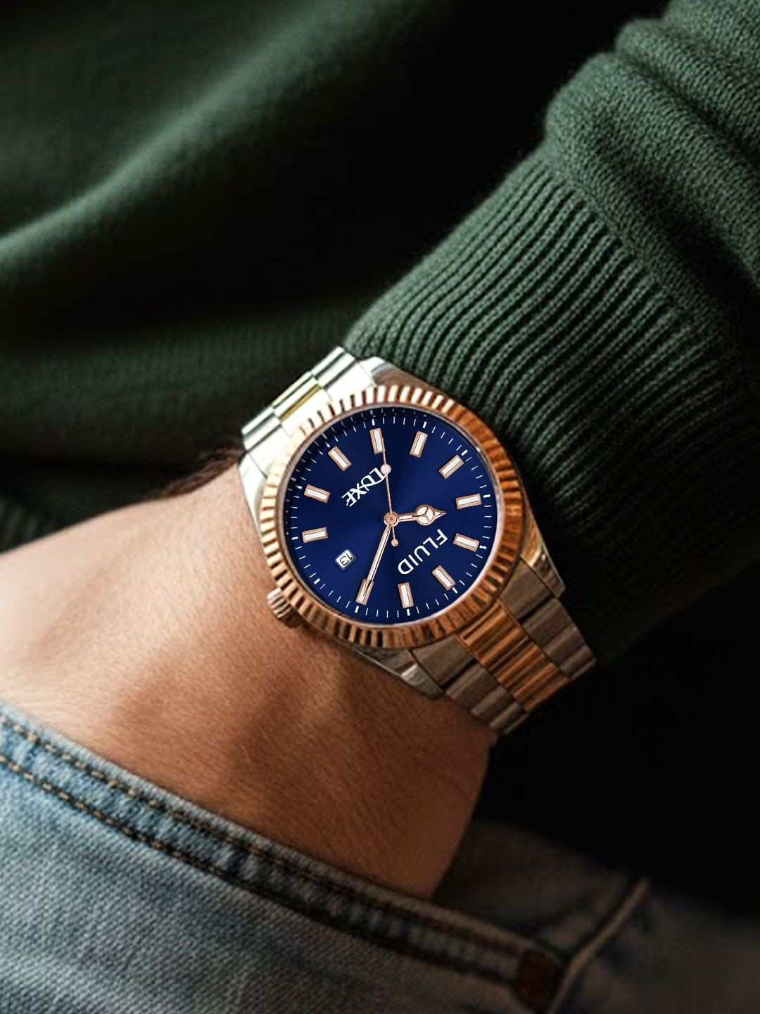 FLUID Men Embellished Dial & Stainless Steel Straps Analogue Watch FL-Siddharth-0600-BL