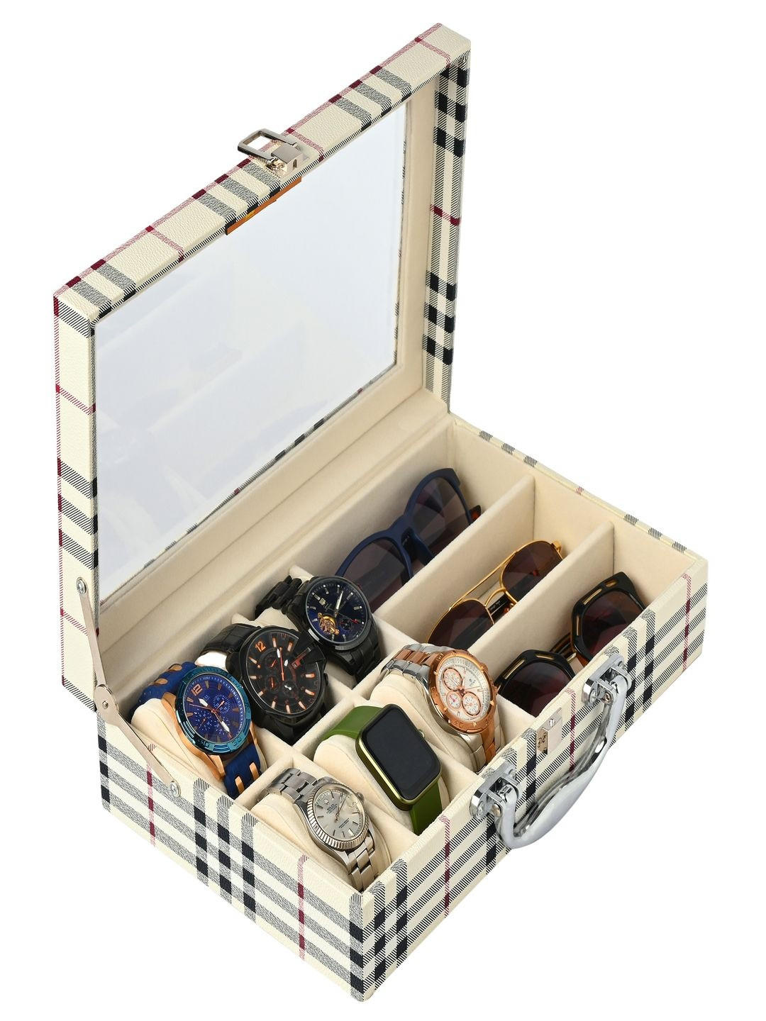 Fonsie Checked 3 Slots Watch and 3 sunglass Organiser