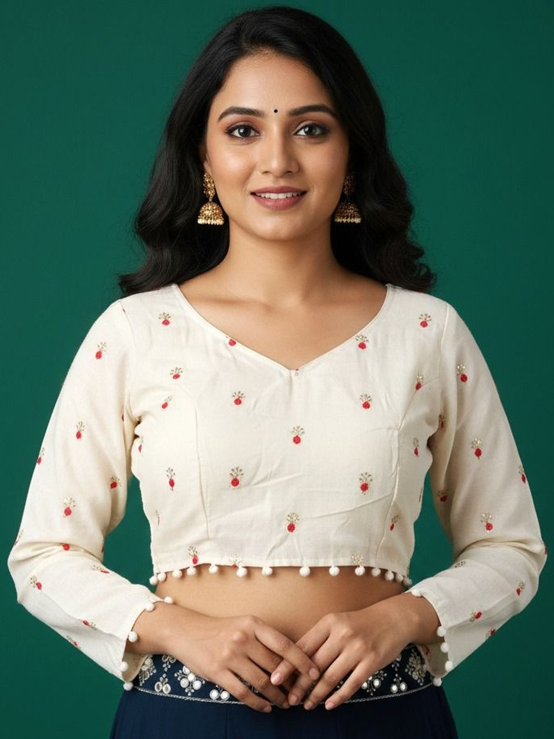 HERE&NOW Embroidered Alterable Cotton Saree Blouse with Elegant Design