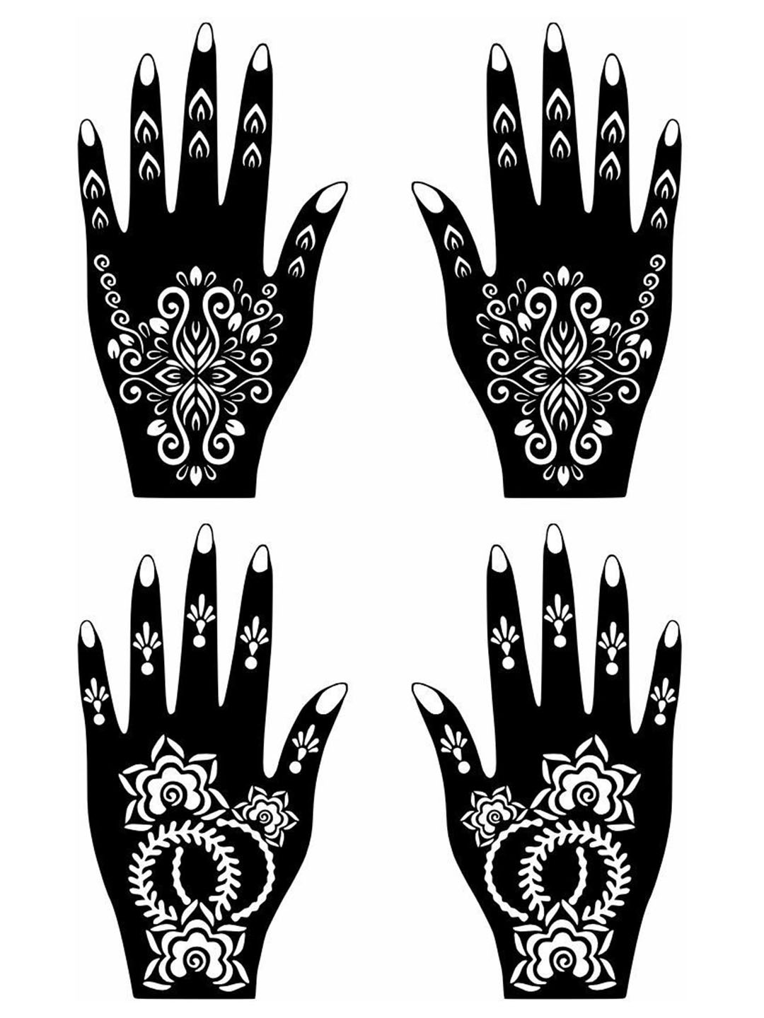 VOORKOMS Set Of 2 Mehndi Stencil Sticker Designs With Detailed Floral & Leaf