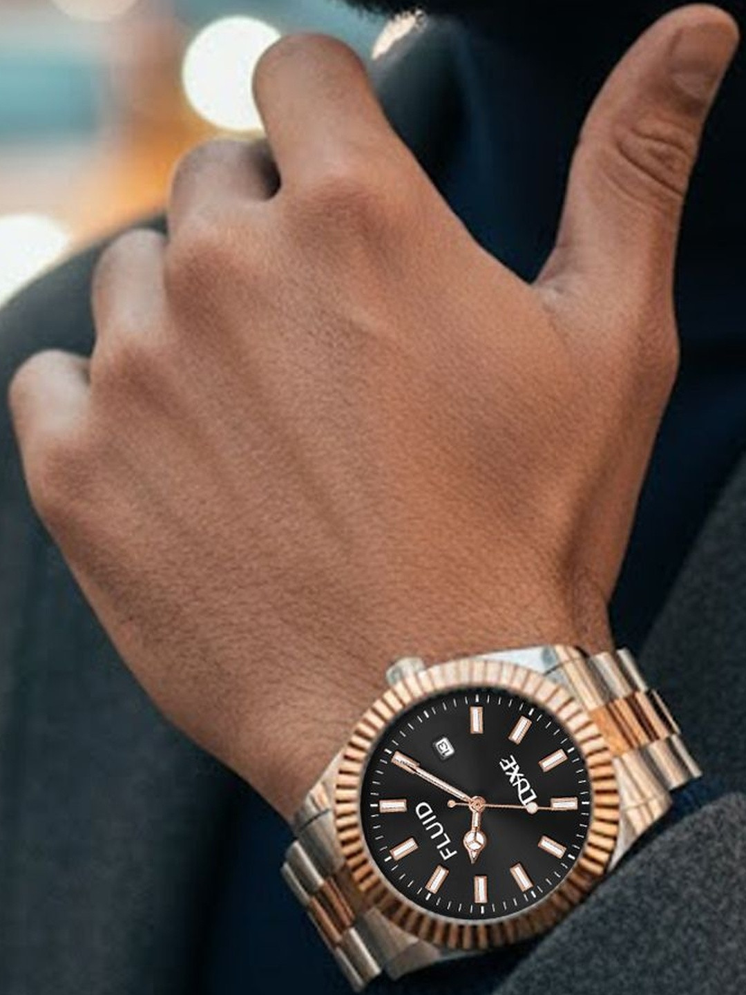 FLUID Men Embellished Dial & Stainless Steel Straps Analogue Watch FL-Siddharth-0600-BK