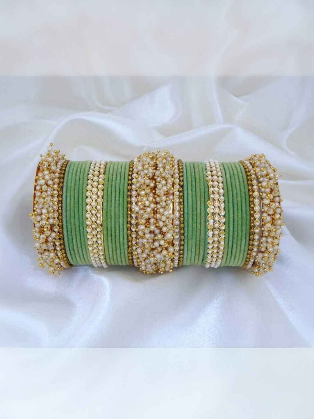 AMSHA Beige Glass Artificial Stones & Beads Bangle