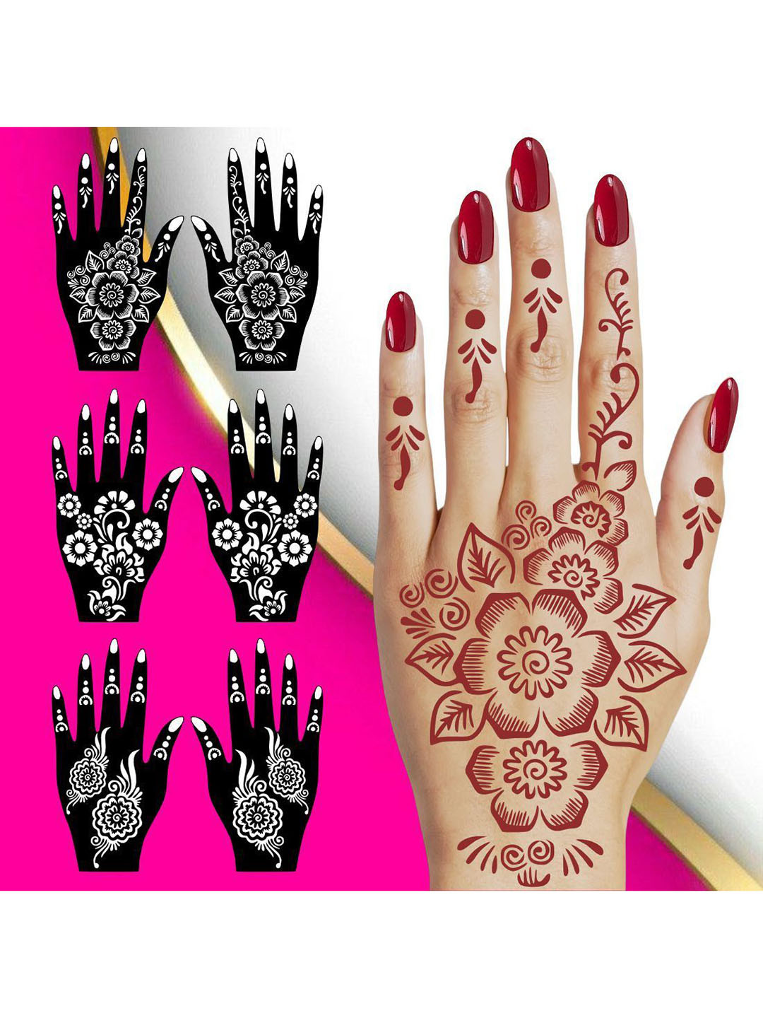 VOORKOMS Combo Mehndi Stencil Sticker With Light Floral Look For Daytime Events