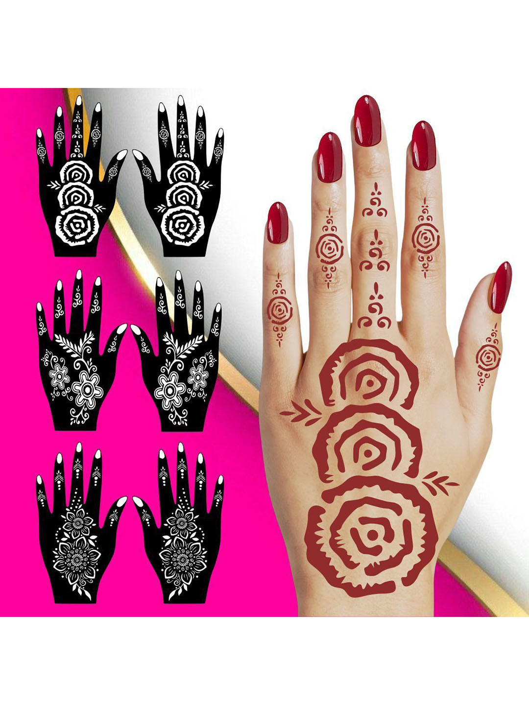 VOORKOMS Full Hand Combo Mehndi Stencil Sticker Flower Stripes For Wedding Events