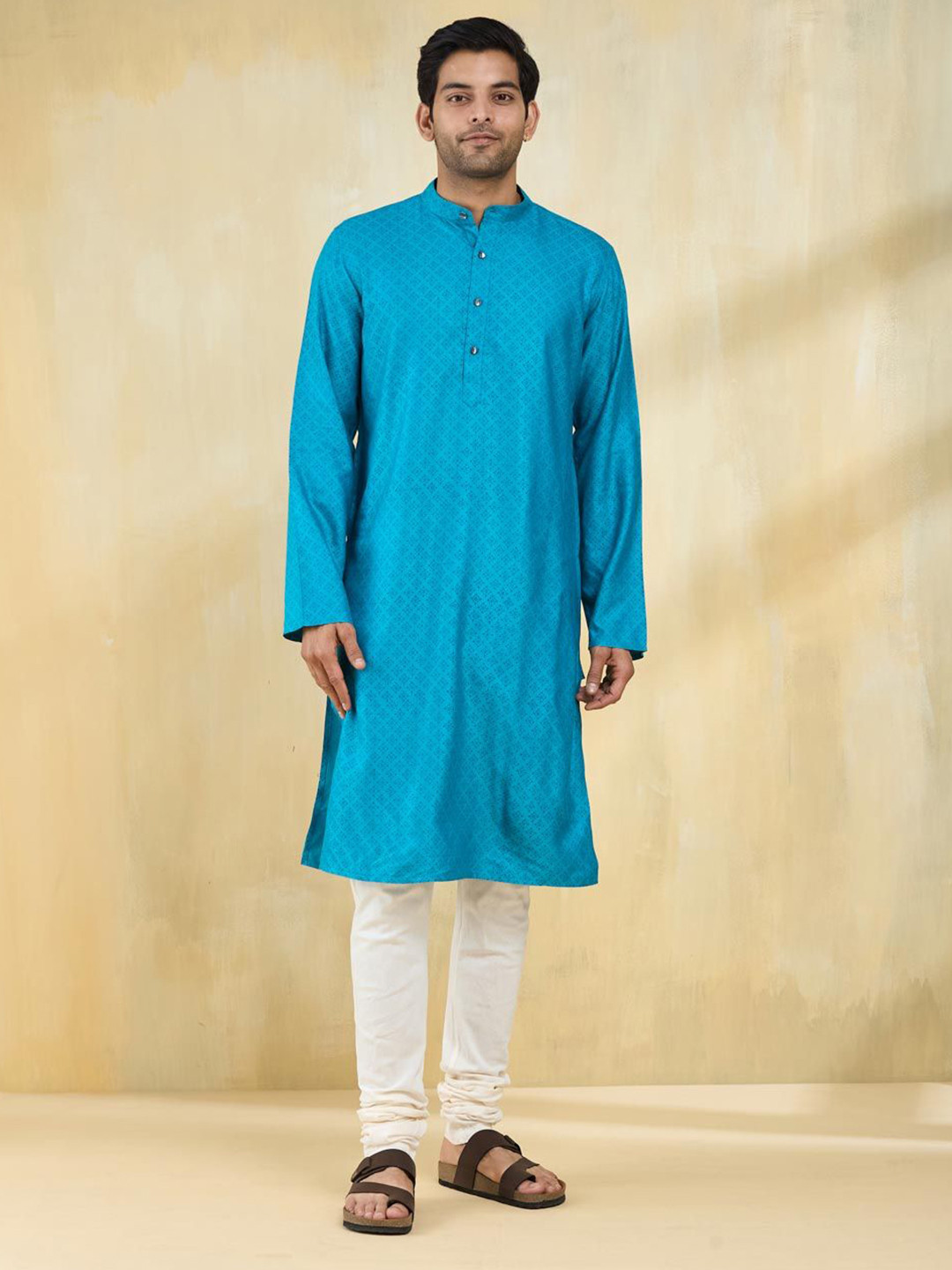 Fabindia Men Geometric Printed Thread Work Kurta