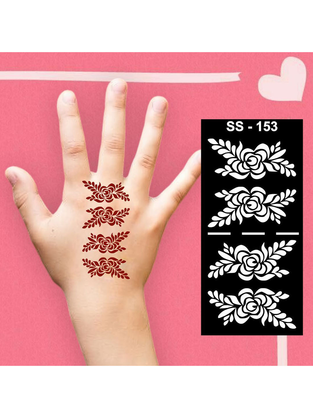 VOORKOMS Beautiful Flower & Leaf Design Small Mehndi Stencil Sticker For Boys & Girls