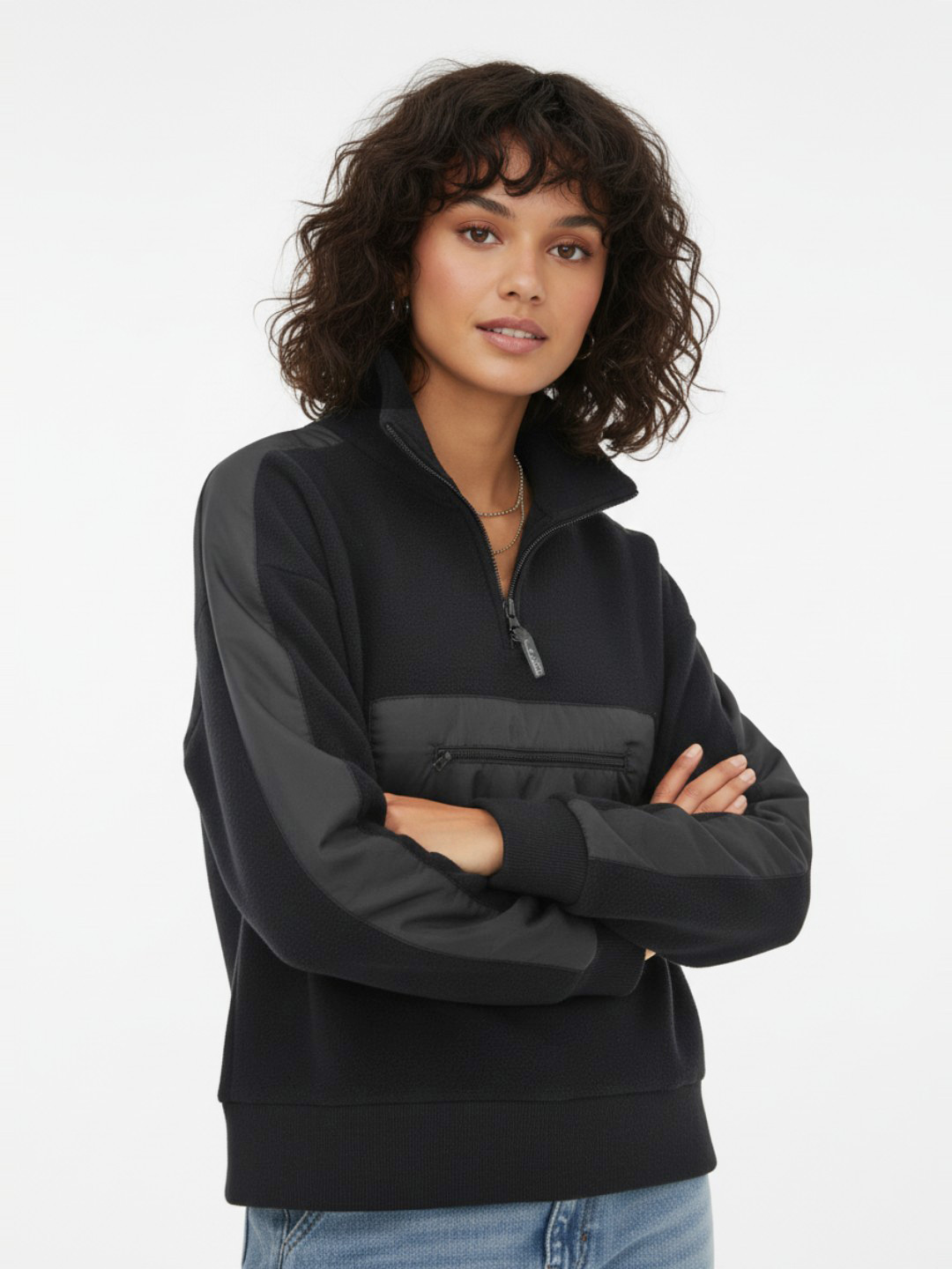 glitchez Spread Collar Fleece Pullover with Welt Pocket