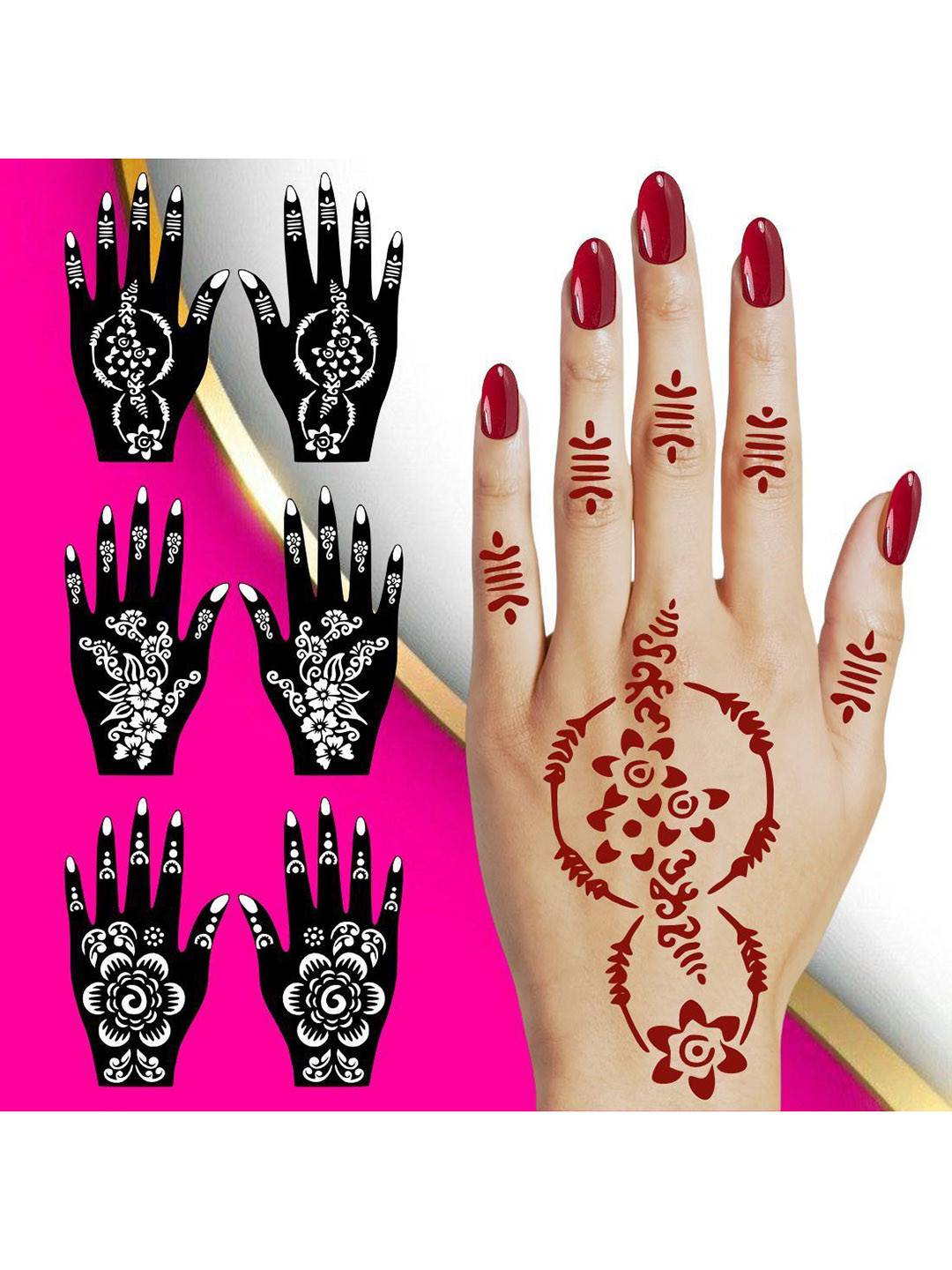 VOORKOMS Floral Style Combo Mehndi Stencil Sticker For Attending Festival Parties