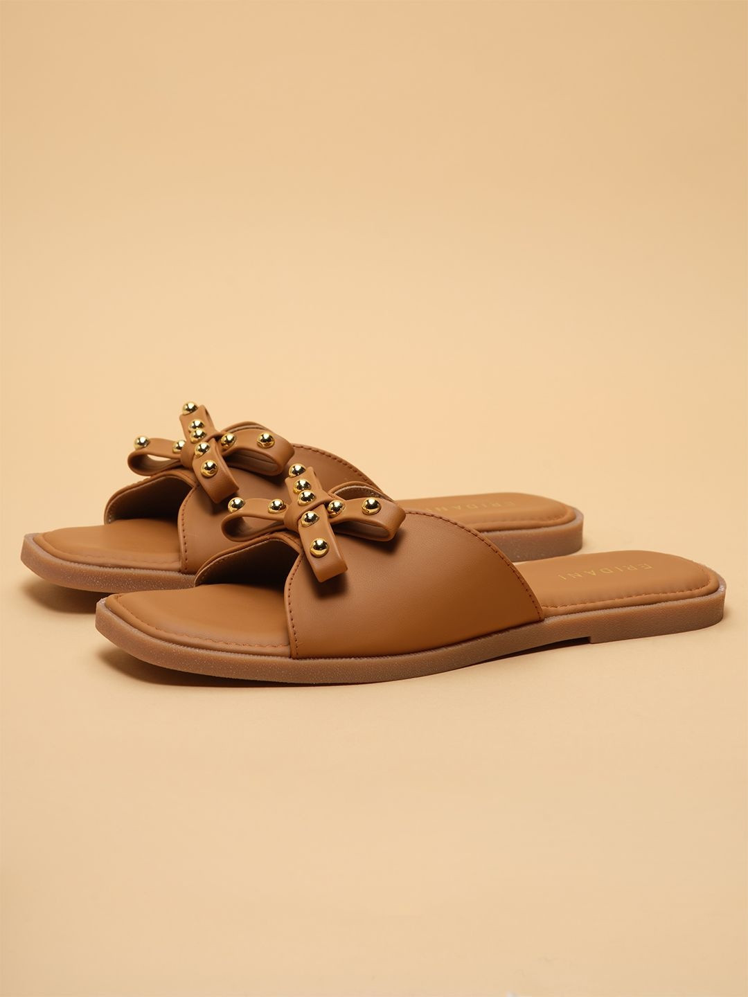 ERIDANI Women Embellished Open Toe Flats with Bows