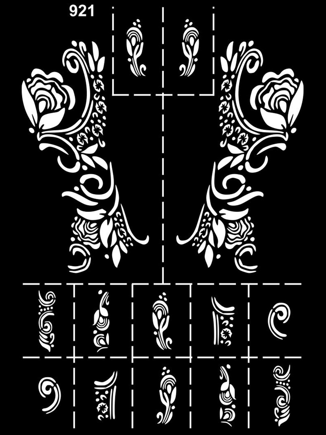 VOORKOMS Flower Pattern Mehndi Stencil With Elegant Leaf And Swirl Design