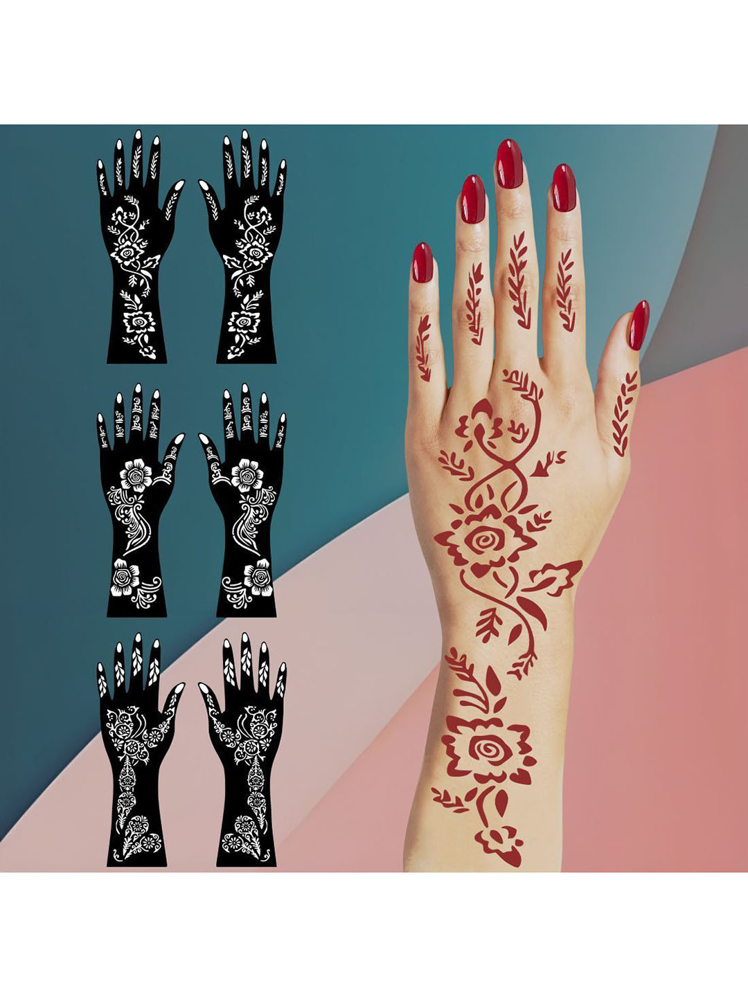 VOORKOMS Beautiful Flower Combo Mehndi Stencil Sticker For All Cultural Functions