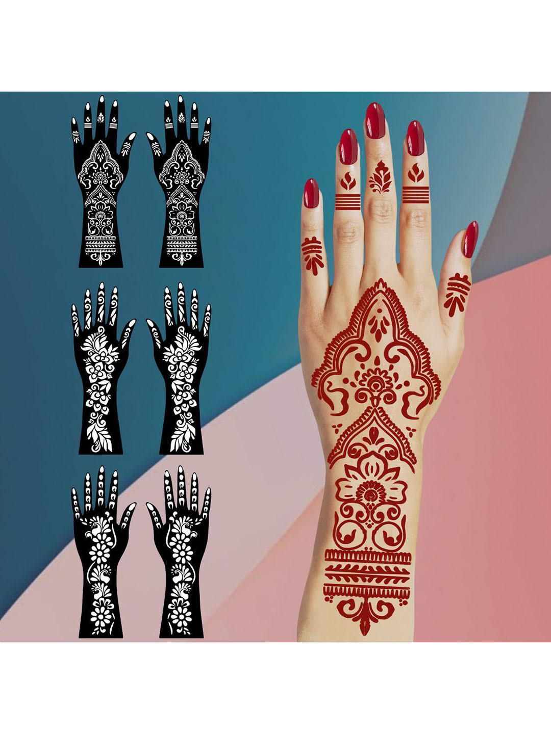 VOORKOMS Gorgeous Combo Mehndi Stencil Sticker For Daytime Events Party & Festive