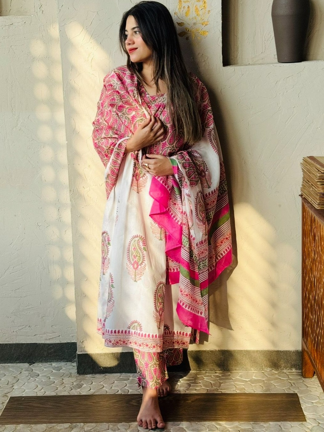 The House of Hoor Women Paisley Printed Regular Pure Cotton Kurta with Trousers & Dupatta