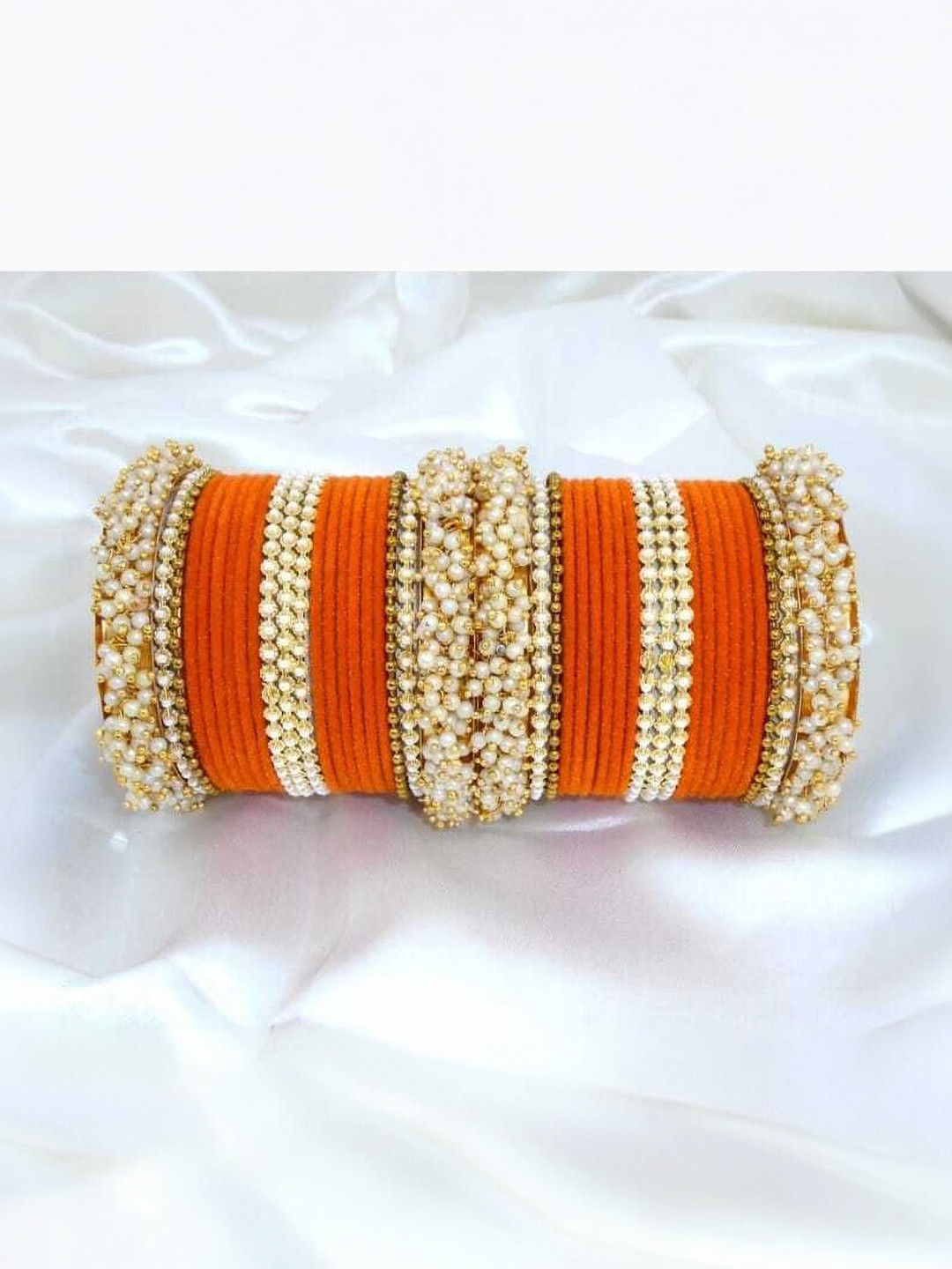 THE BLAZZE Orange Glass Artificial Stones & Beads Bangle