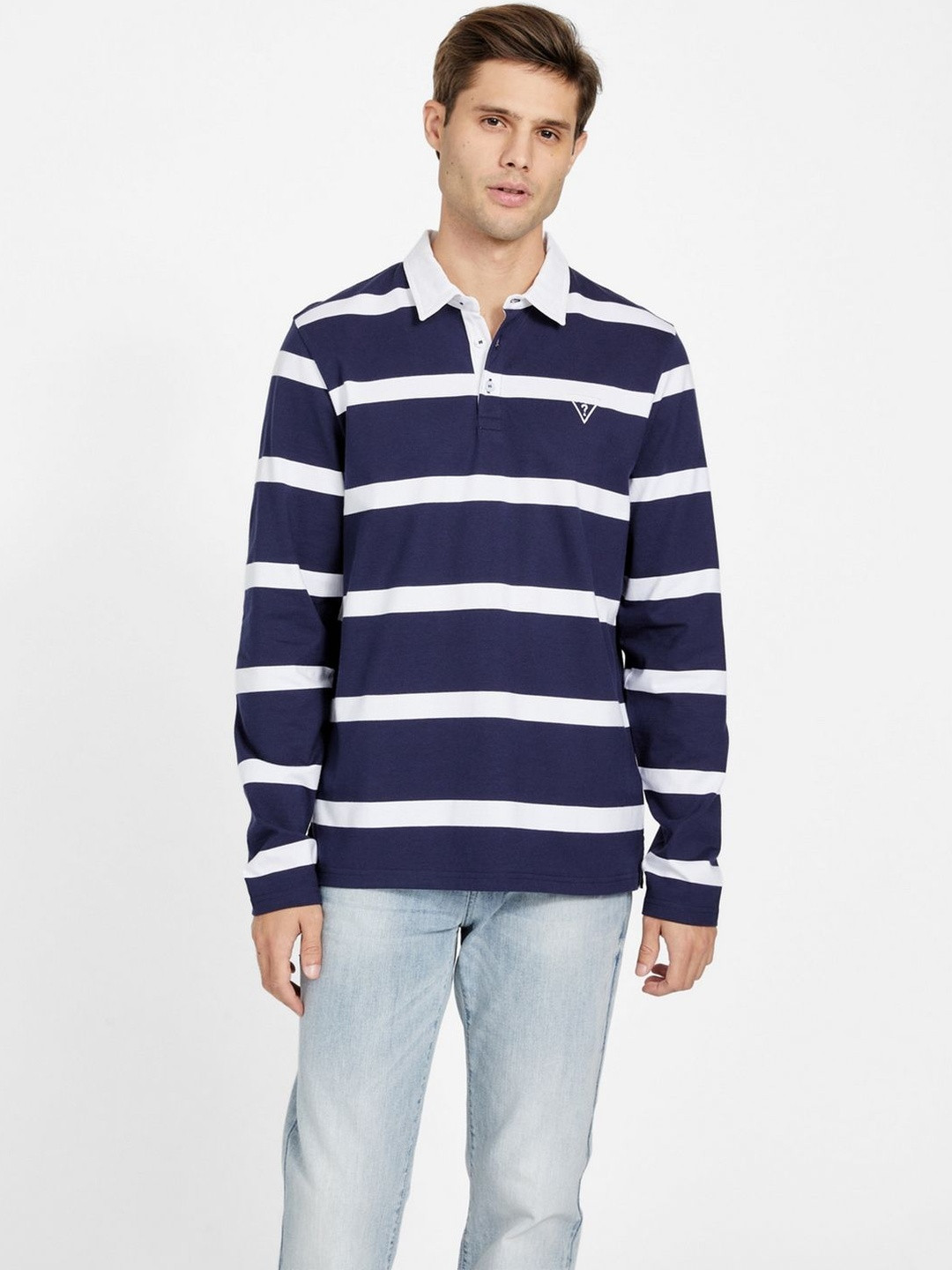 GUESS Men Striped Polo Collar T-shirt