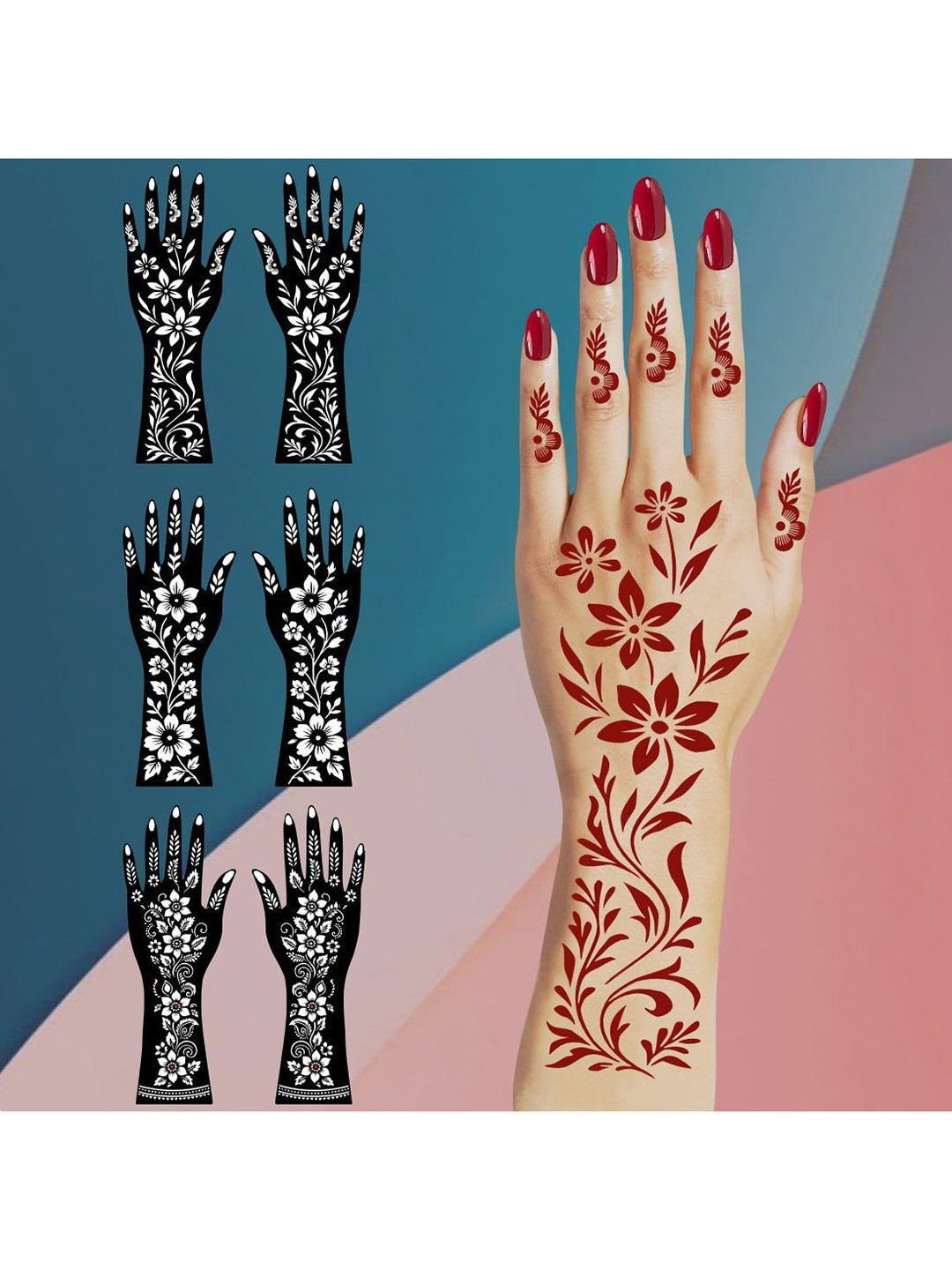 VOORKOMS Set Of 3 Mehndi Design Stencil Sticker