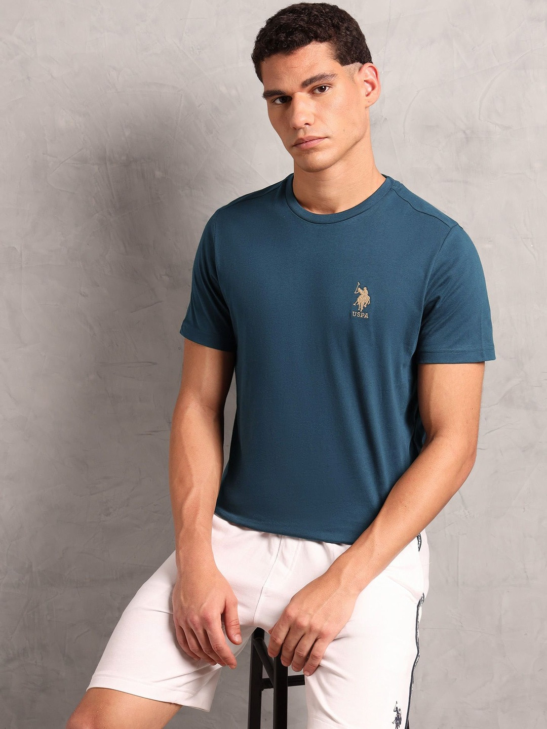 U.S. Polo Assn. Men Barnd Logo Embroidered Pure Cotton Comfort Fit Lounge T-Shirt