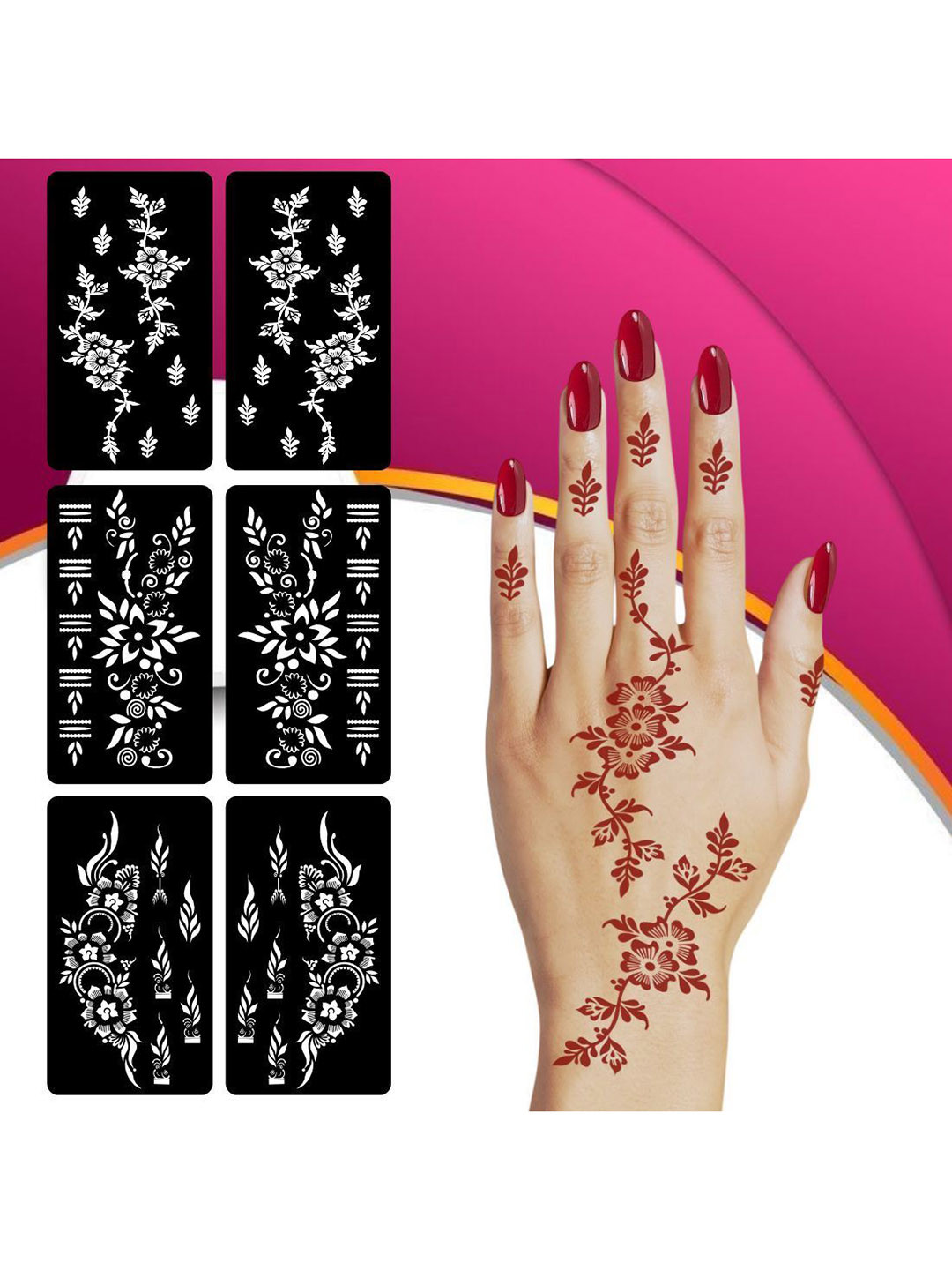 VOORKOMS Unique Combo Mehndi Stencil Sticker For Instant Party Ready Looks