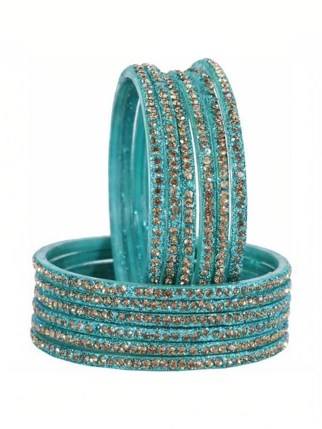 TRIOXY Set Of 12 Gold-Plated & Blue Glass Zircon Bangles