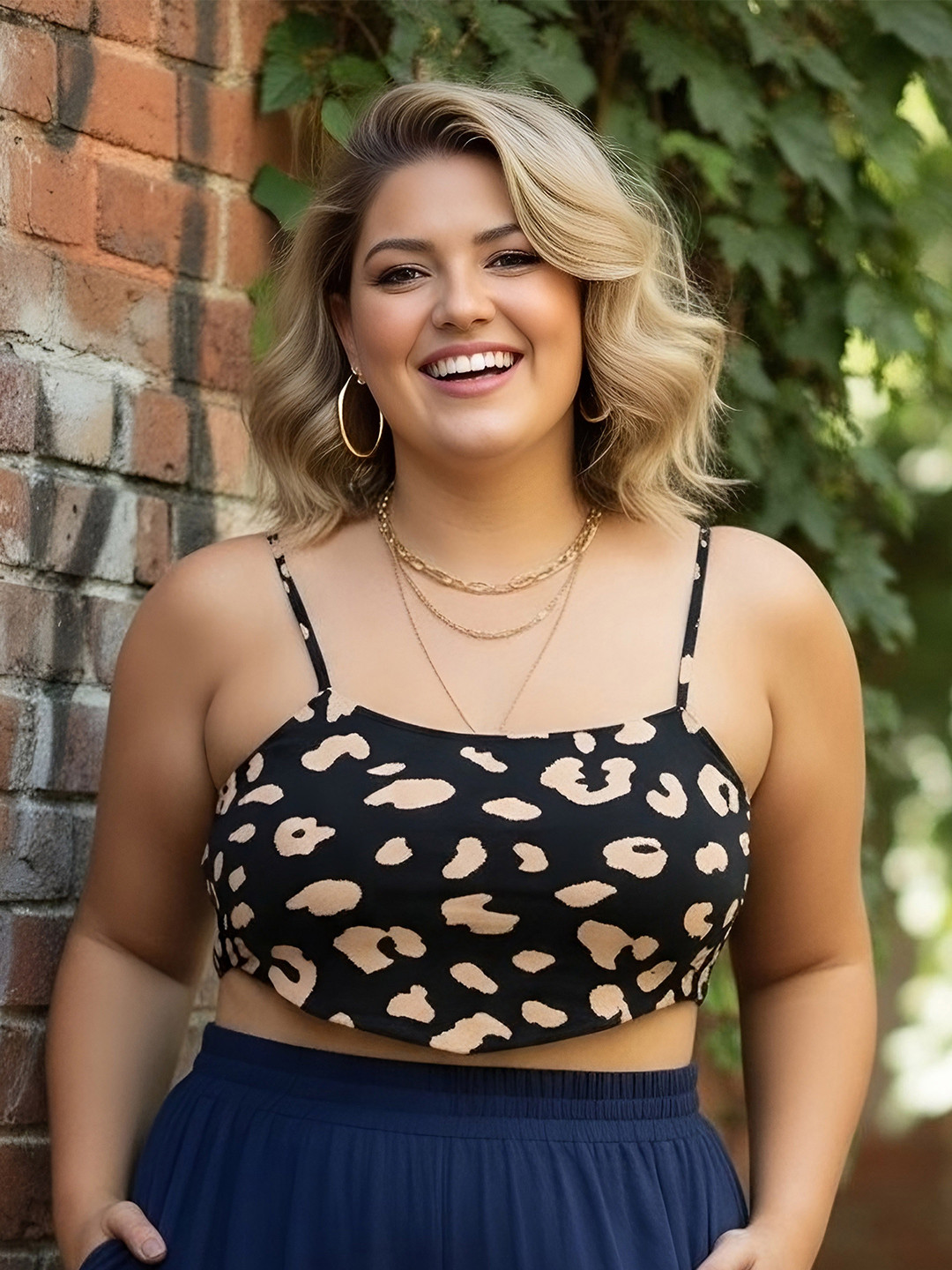 Berrylush Curve Animal Print Crepe Tank Top