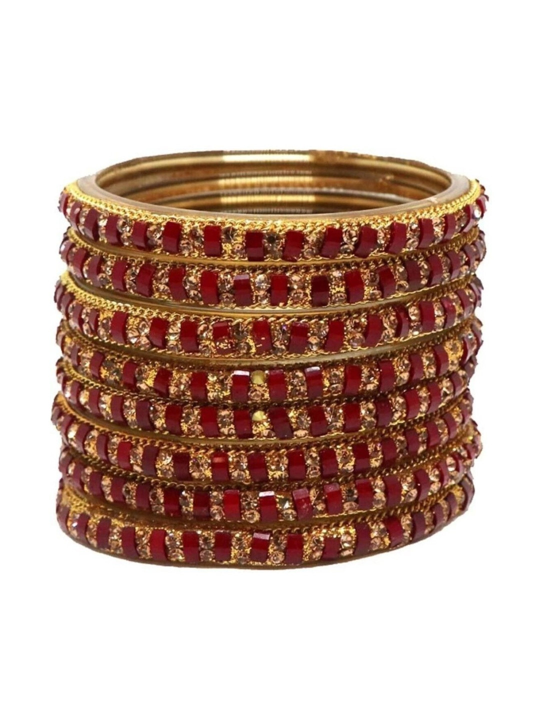 Shasmi Set Of 8 Artificial Stone Studded Glass Bangles
