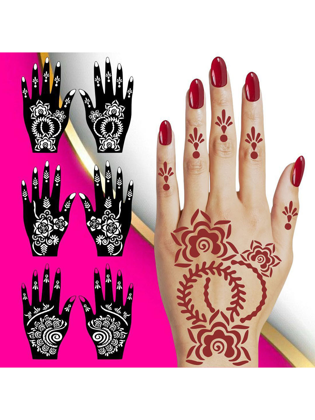 VOORKOMS Graceful Flower Combo Mehndi Stencil Sticker For Daily Functions & Parties