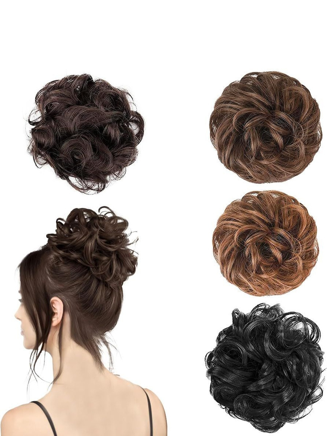 VIEWS Set Of 4 Halo Wavy Bun Hair Extension-Brown 3.1Inch