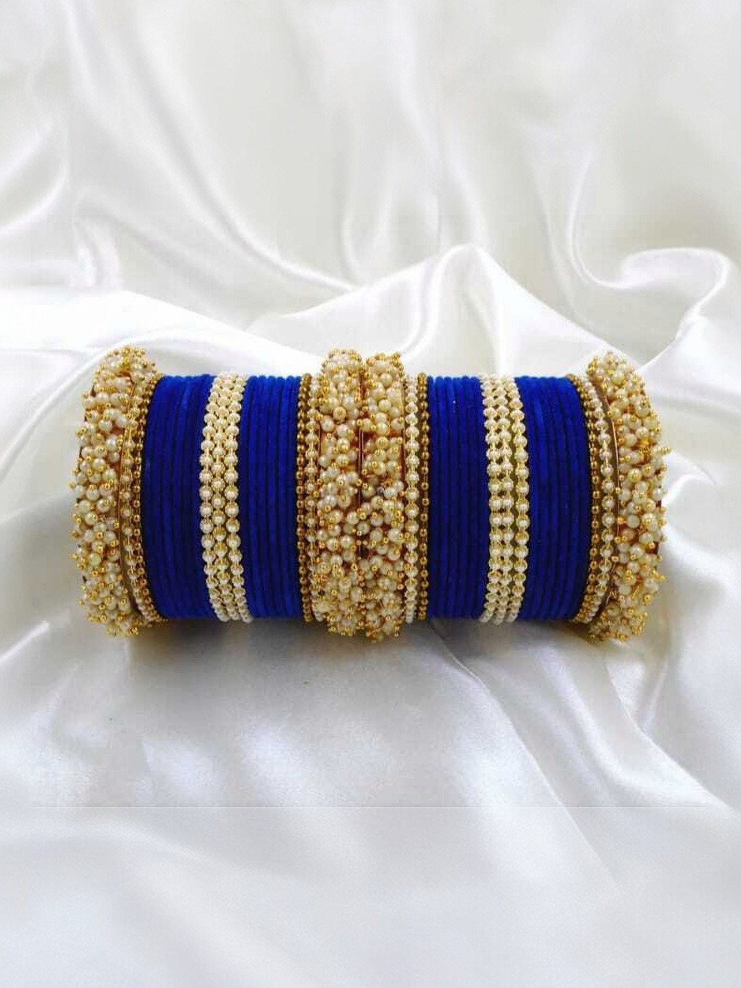 poshing Blue Glass Artificial Stones & Beads Bangles