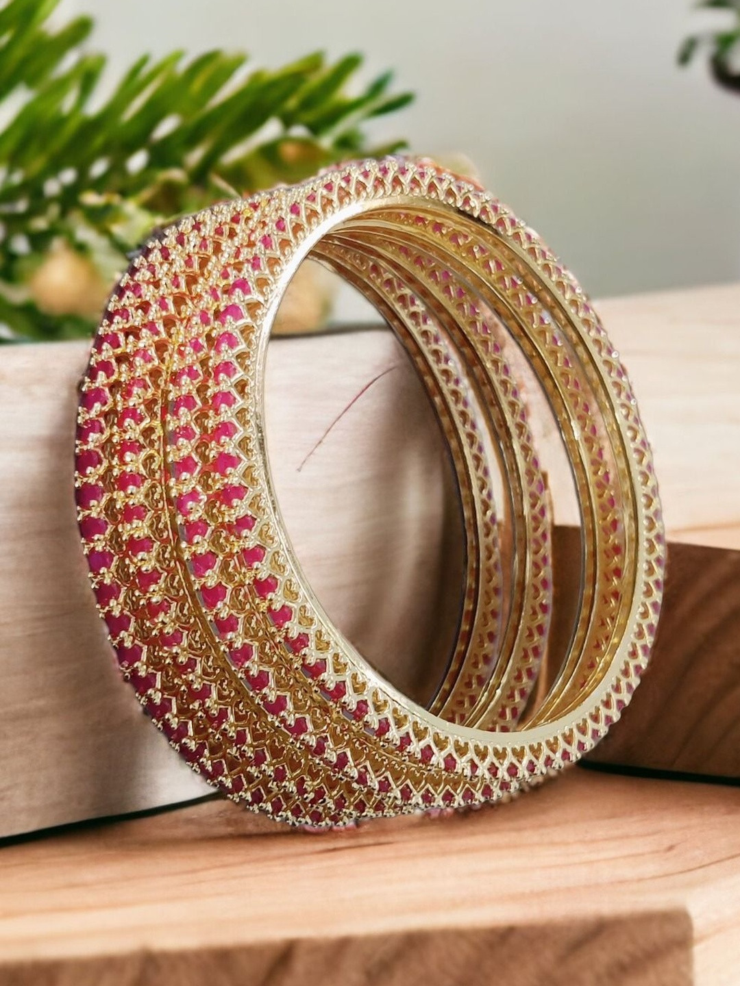 Opal Touch Set Of 4 Gold-Plated & Red Brass American Diamond Bangle
