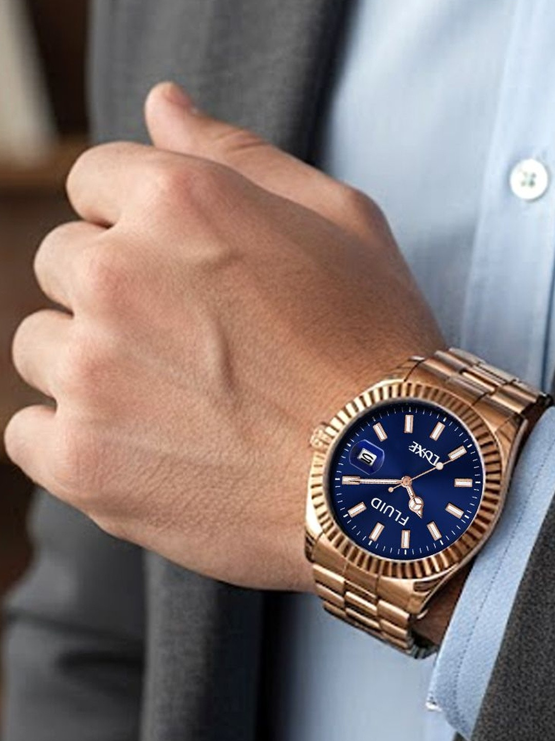 FLUID Men Embellished Dial & Stainless Steel Straps Analogue Watch FL-Raghav-0499-BL