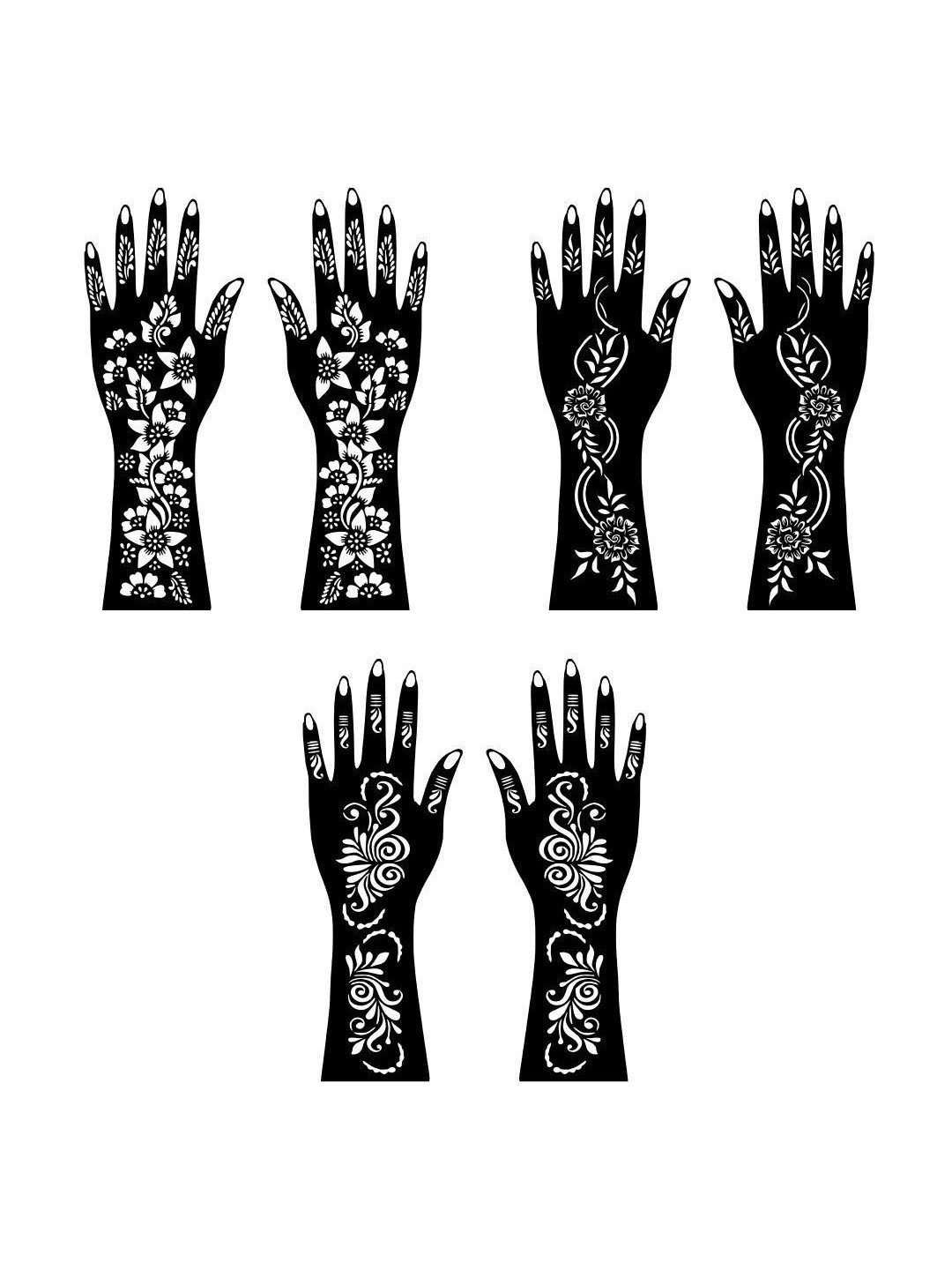 VOORKOMS Combo Mehndi Stencil Sticker Featuring Flower Patterns For Parties Festivals