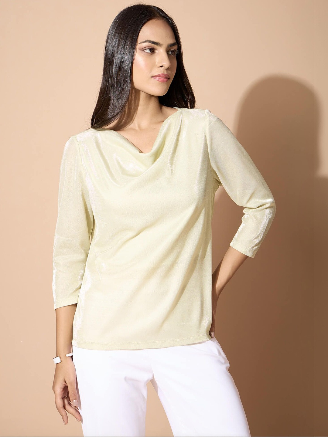 SALT ATTIRE Cowl Neck Sheen Top