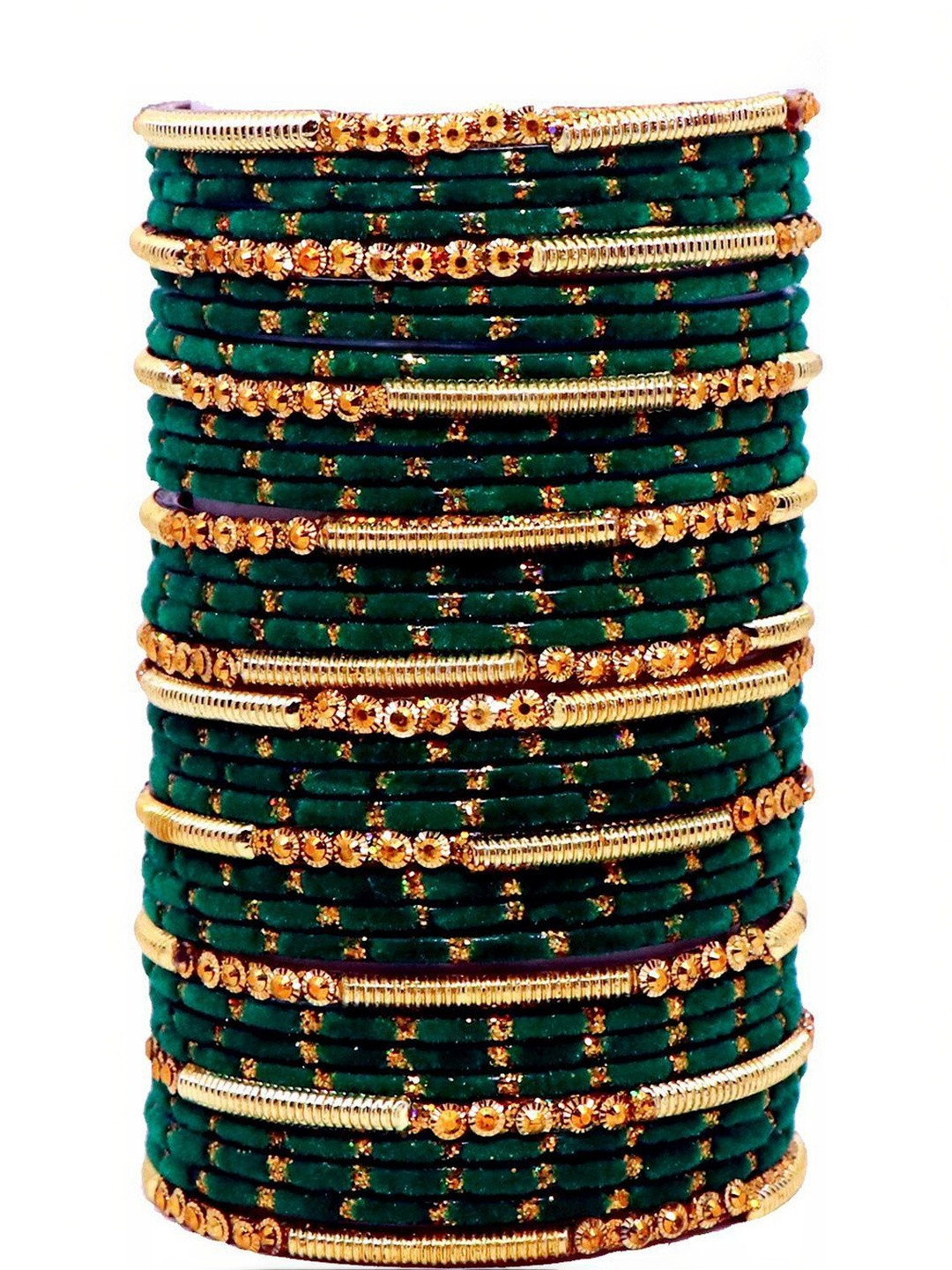 Raj world Set Of 34 Gold-Plated & Green Glass Zircon Bangle