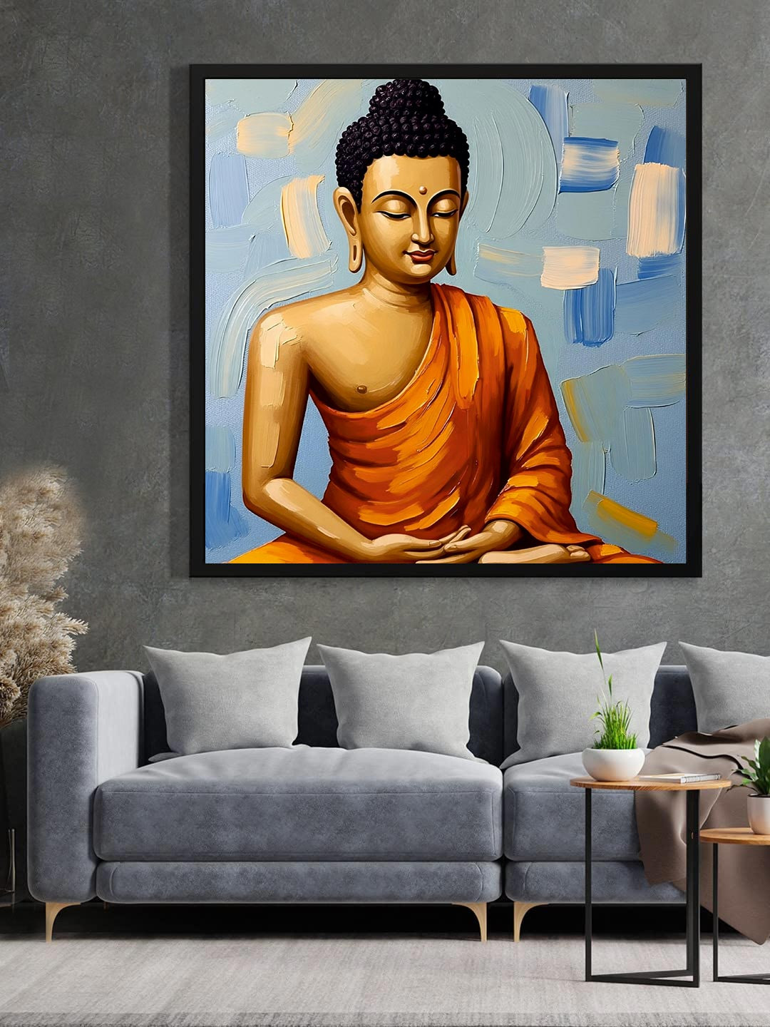 DECOR DADDY Gold Toned & Black Lord Gautam Buddha Canvas Wall Art