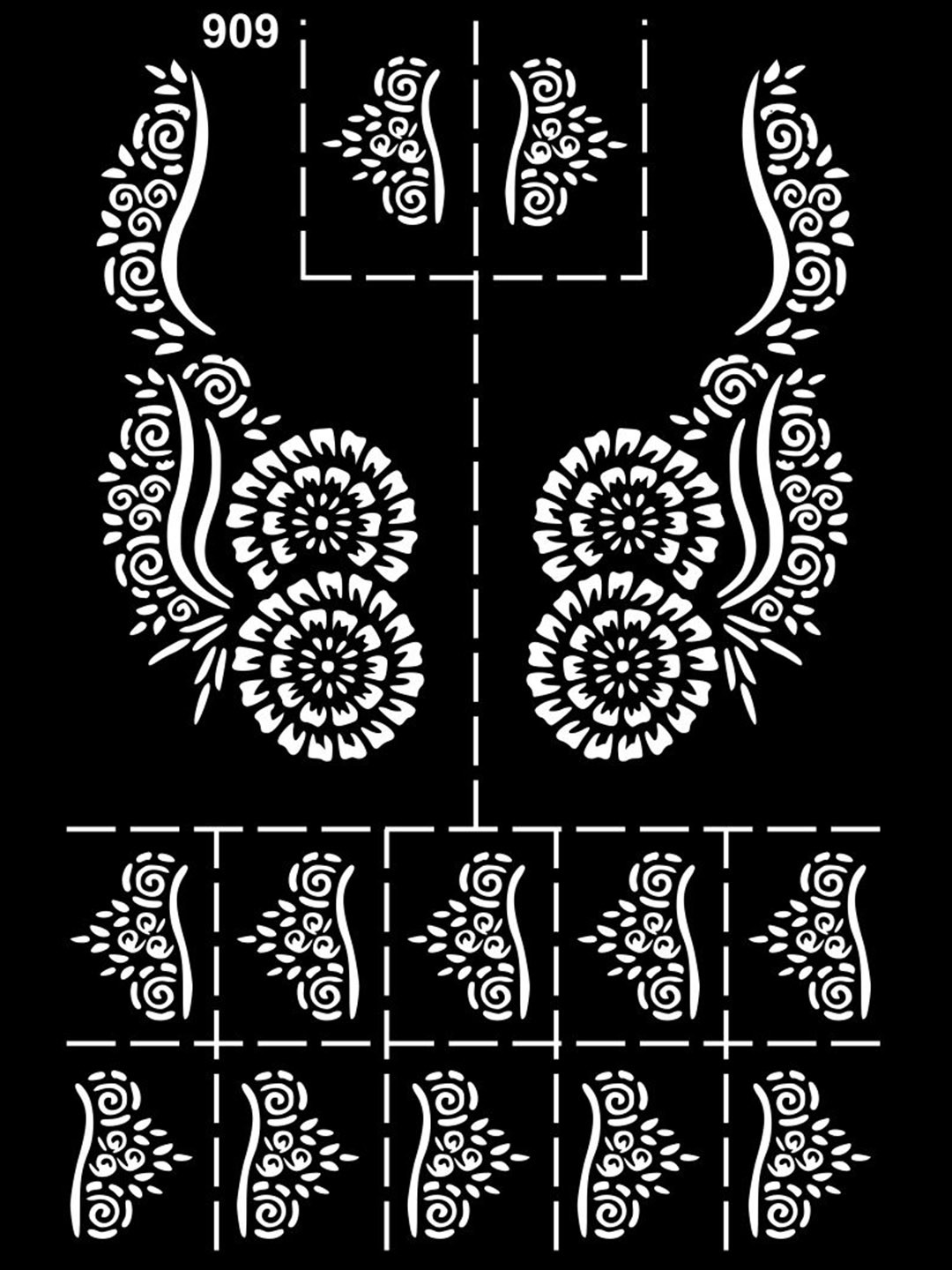 VOORKOMS Elegant Floral Mehndi Stencil Design With Leaves & Flowers For Both Hand Use
