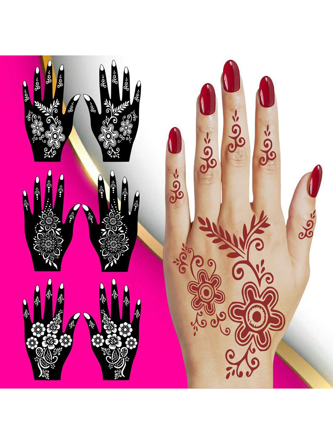 VOORKOMS Classic Combo Mehndi Stencil Sticker Petal Paths For Bridal Celebration